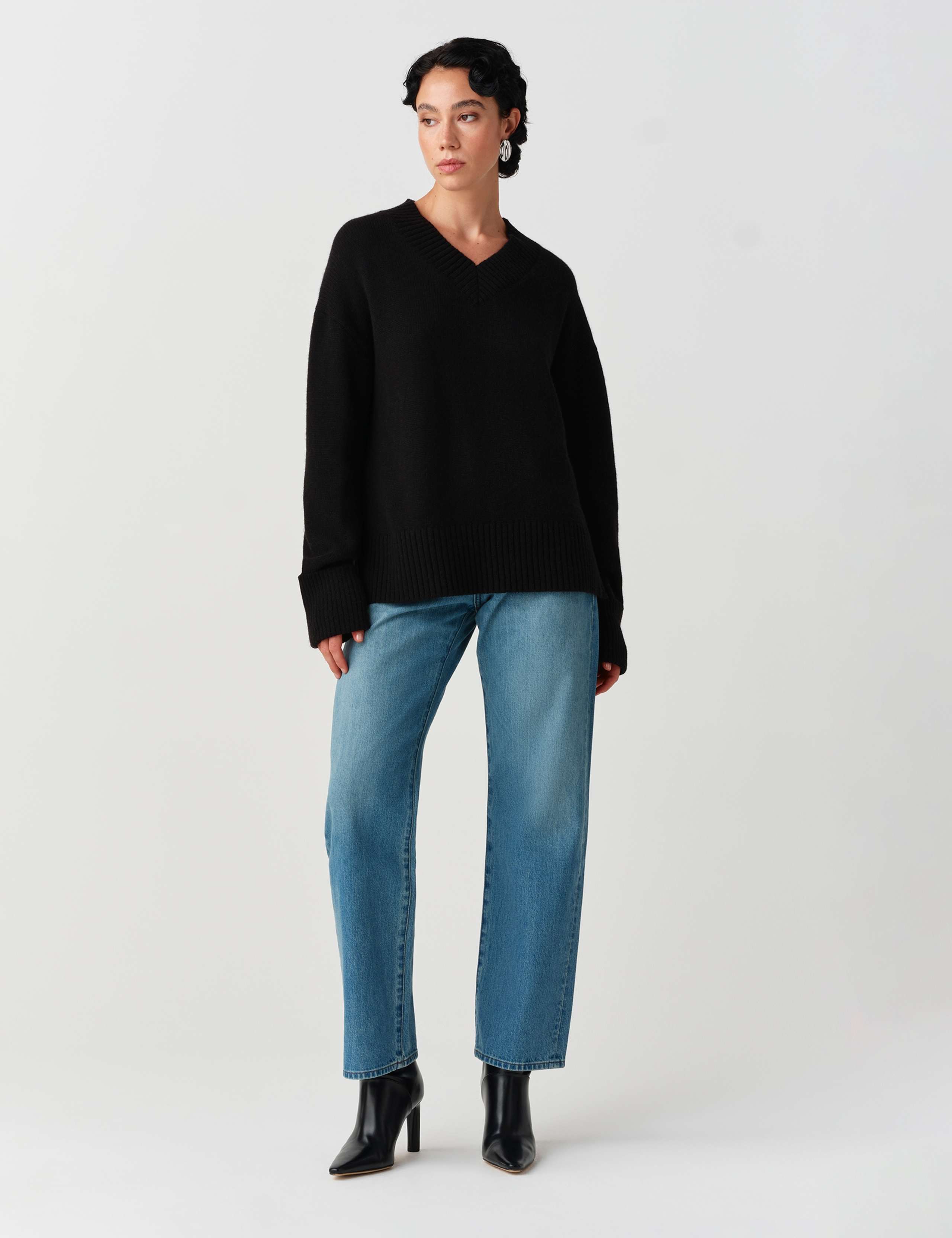Wool Rich Ribbed V Neck Relaxed Jumper 3 of 9
