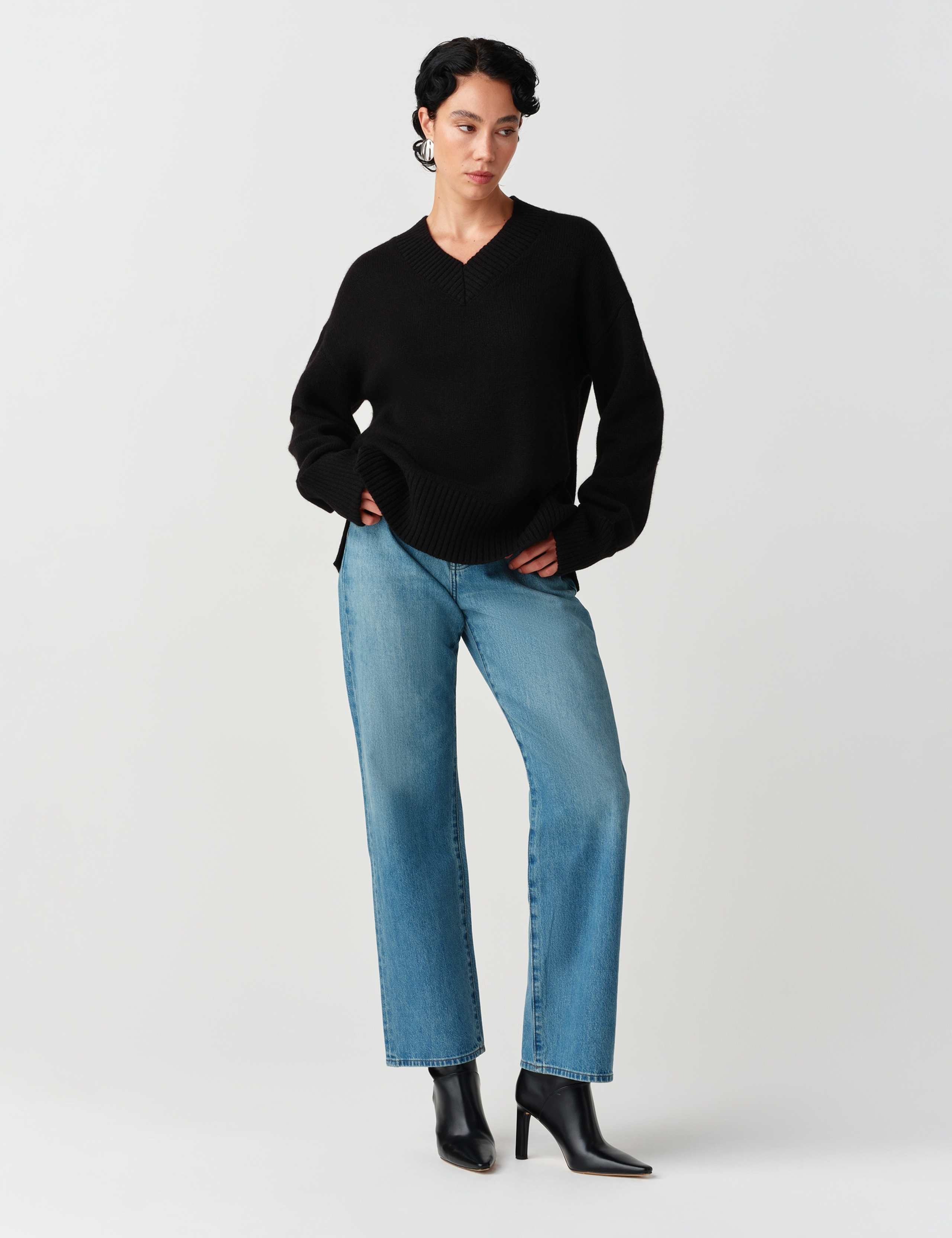 Wool Rich Ribbed V Neck Relaxed Jumper 6 of 9