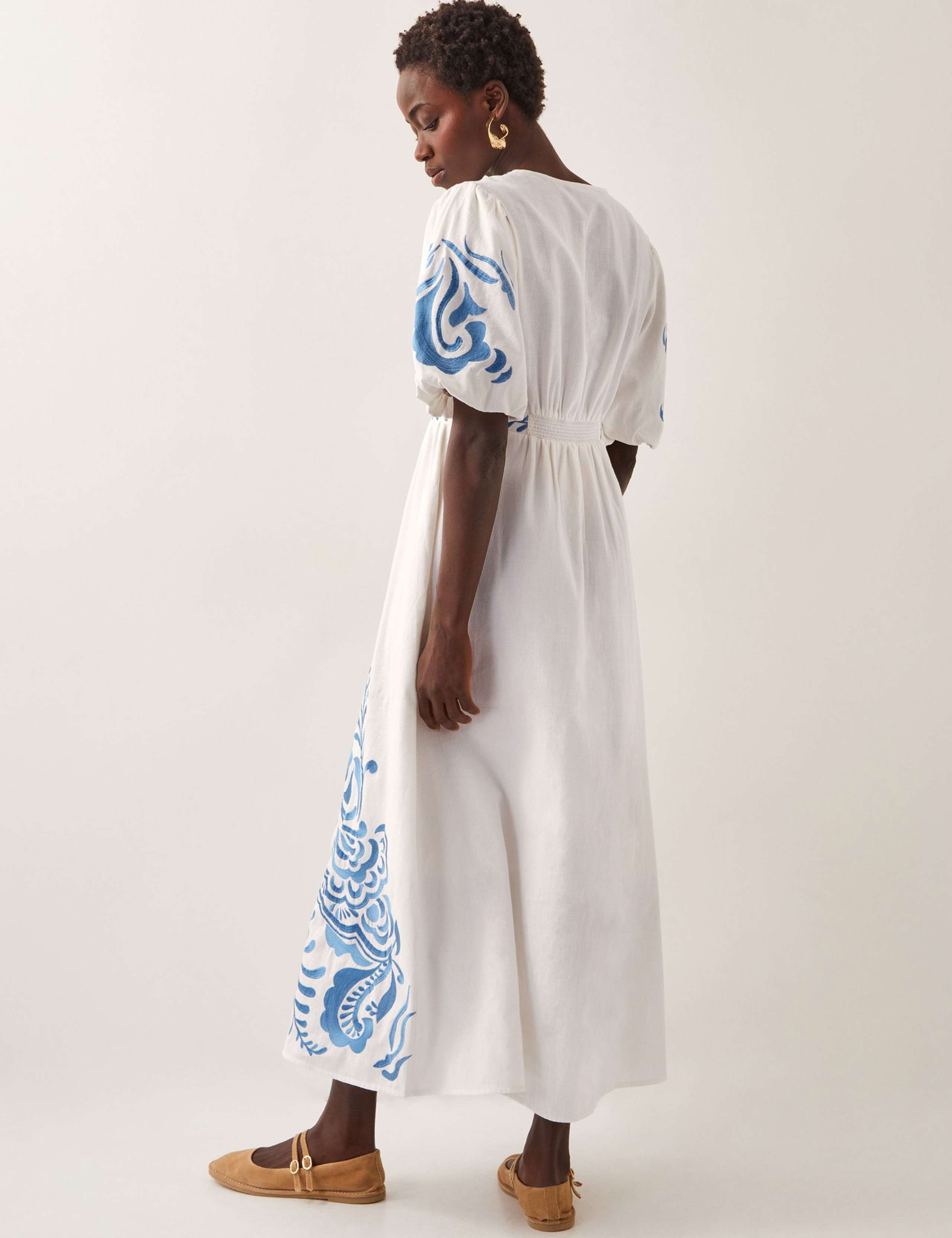 Cotton Rich Embroidered Midi Waisted Dress 2 of 4
