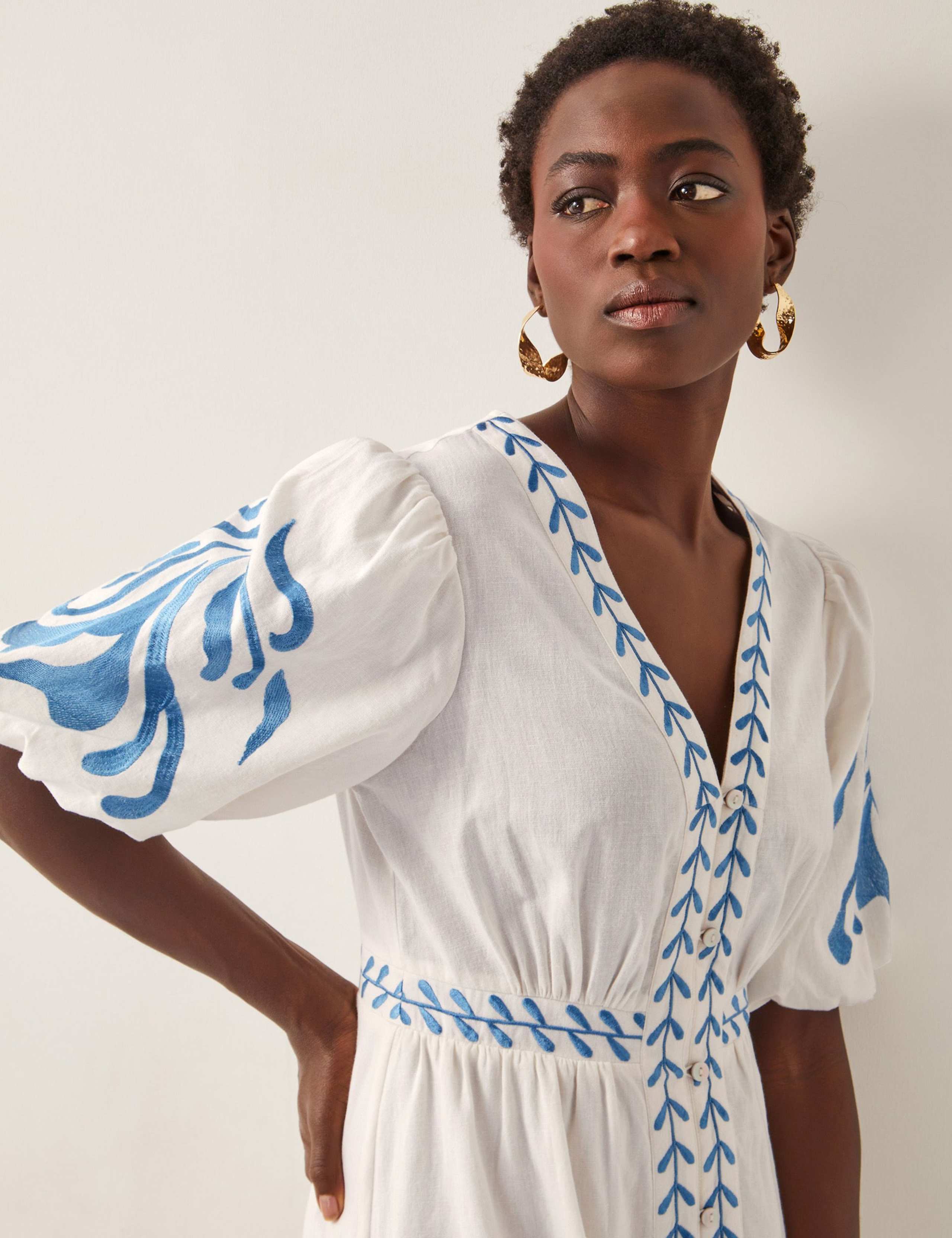 Cotton Rich Embroidered Midi Waisted Dress 4 of 4