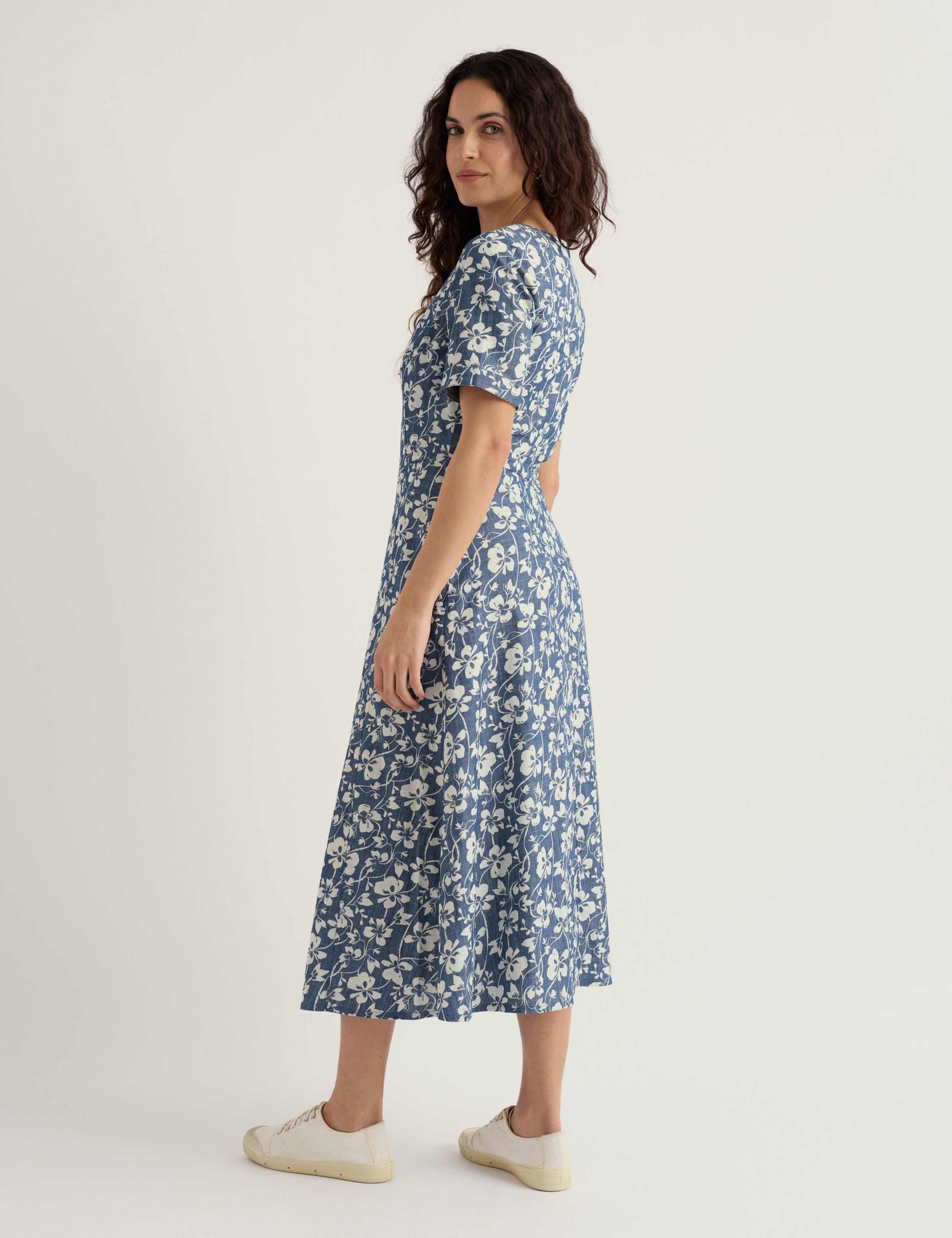 Pure Cotton Floral Midi Waisted Dress 3 of 5