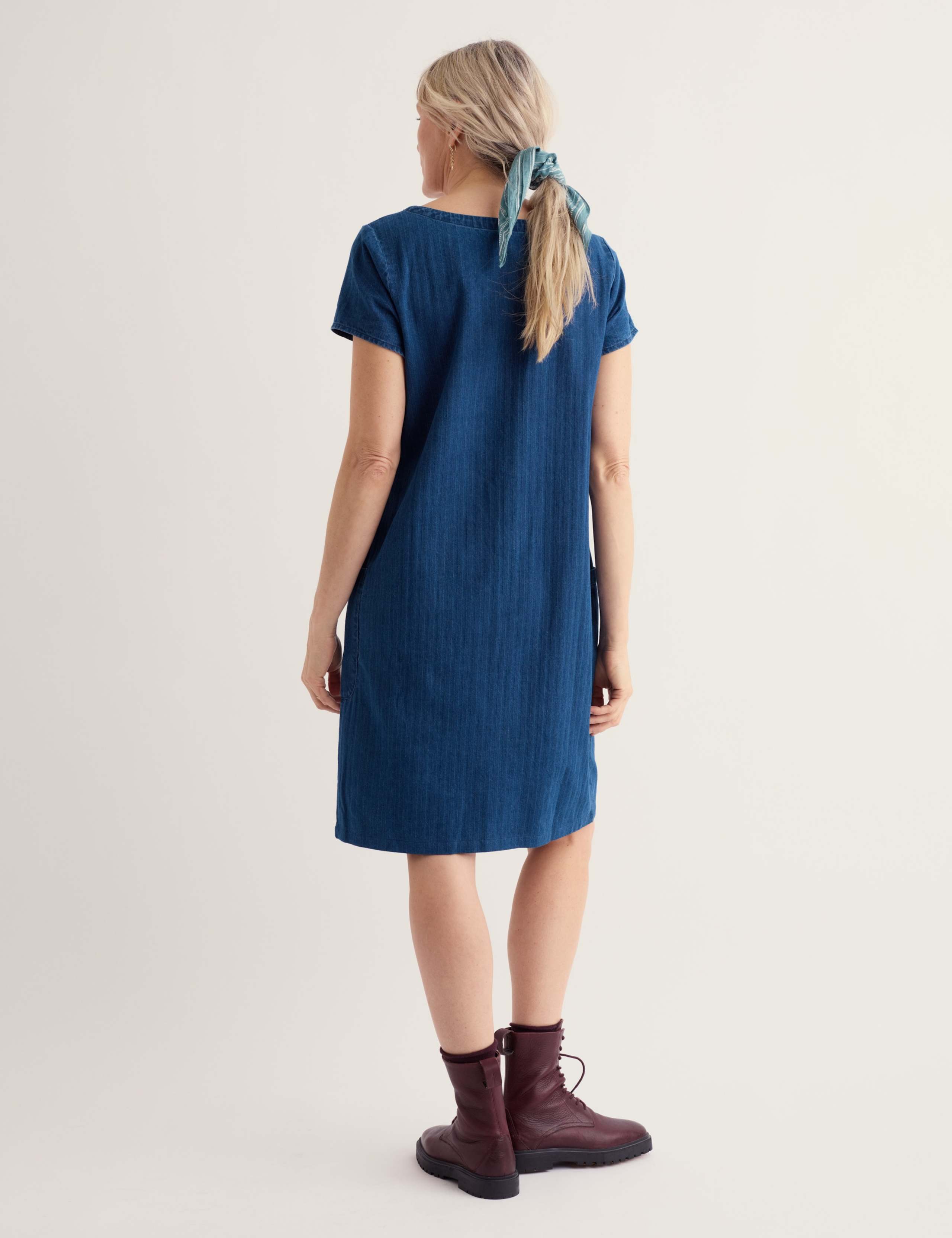 Pure Cotton Denim Textured Stripe Shift Dress 4 of 5