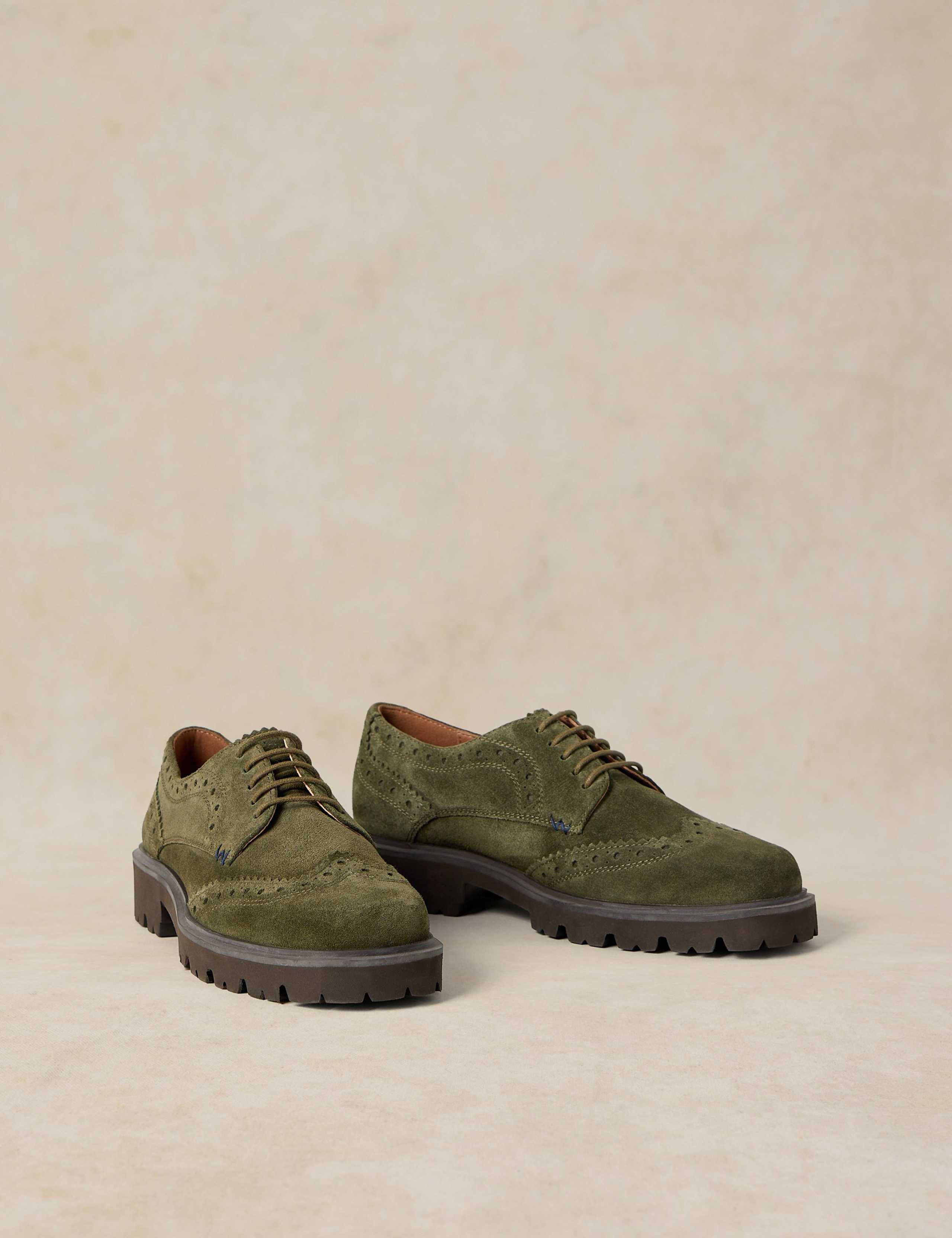Suede Chunky Lace Up Block Heel Brogues 2 of 4