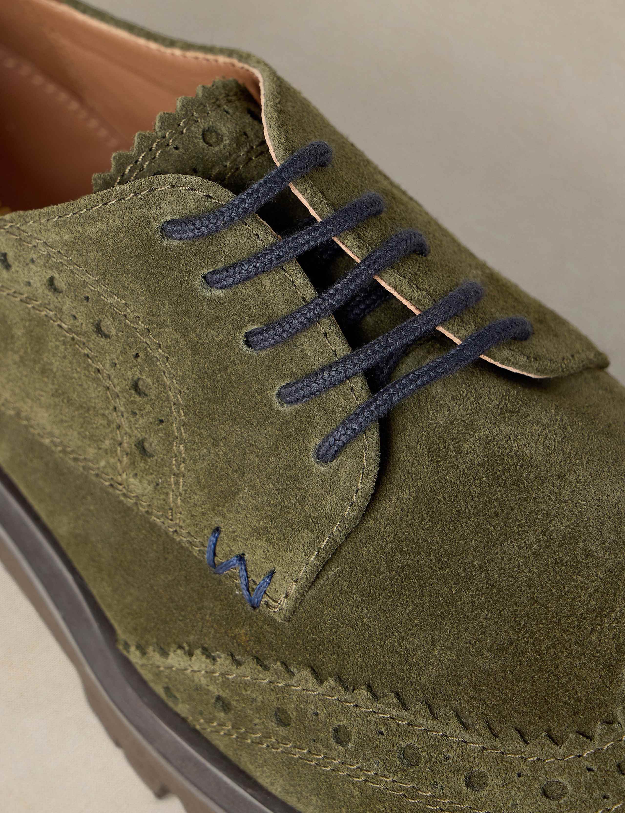 Suede Chunky Lace Up Block Heel Brogues 4 of 4