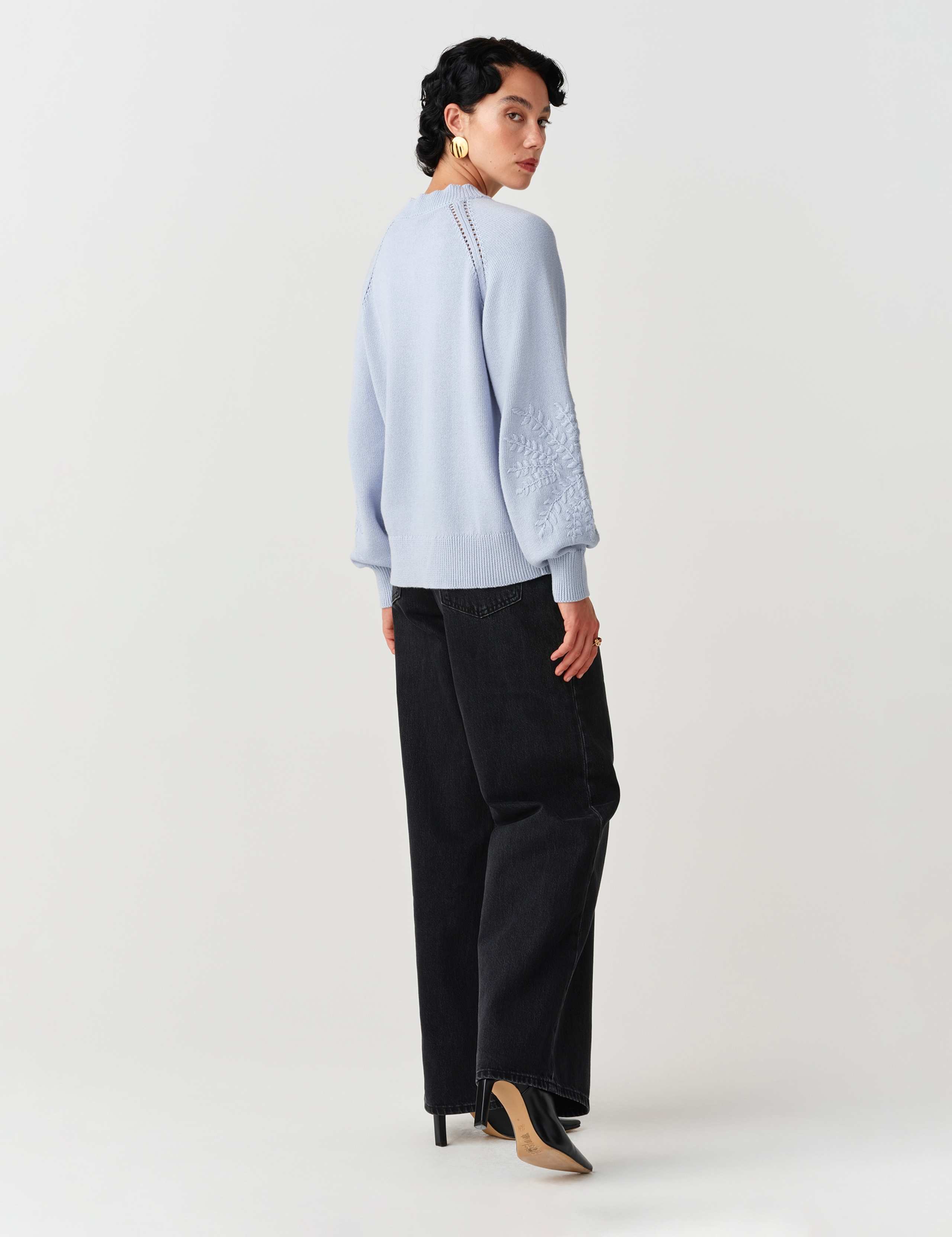 Pure Cotton Embroidered Balloon Sleeve Jumper 2 of 11