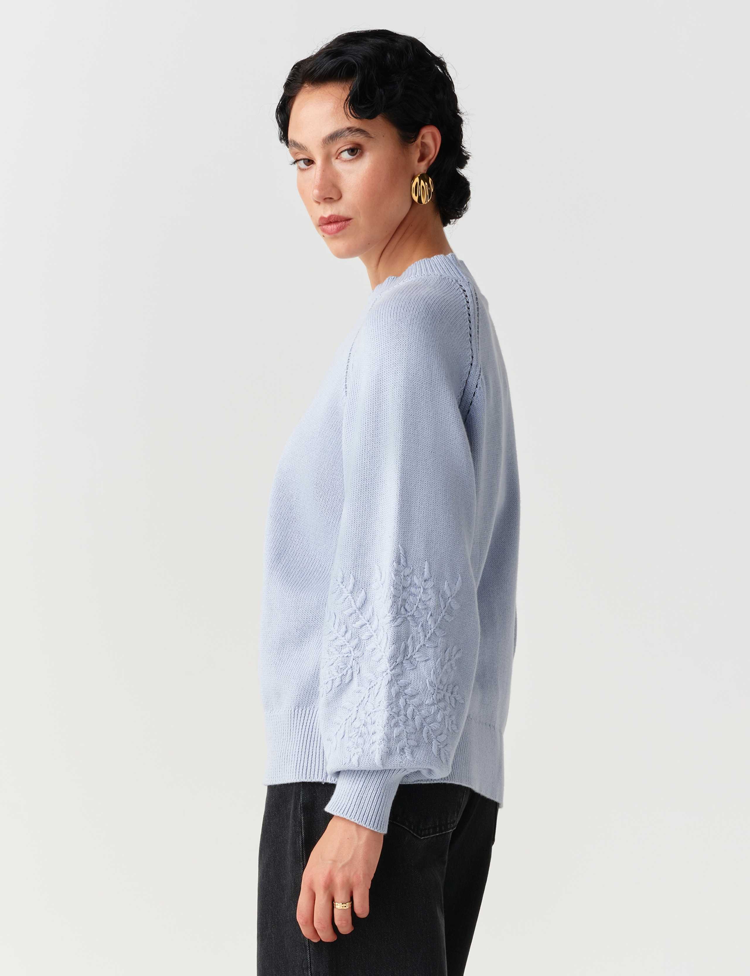 Pure Cotton Embroidered Balloon Sleeve Jumper 4 of 11
