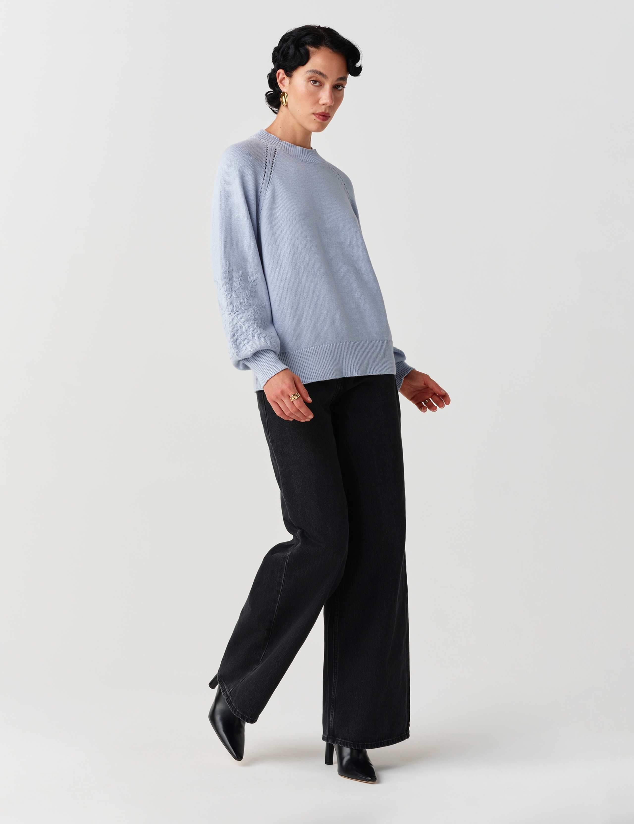 Pure Cotton Embroidered Balloon Sleeve Jumper 6 of 11