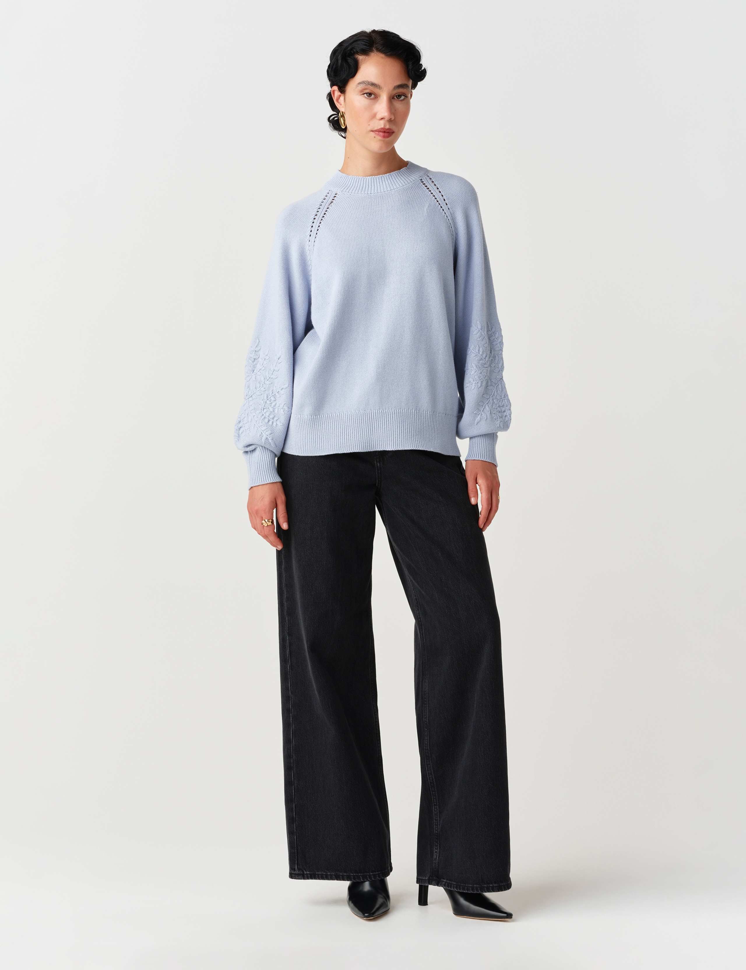 Pure Cotton Embroidered Balloon Sleeve Jumper 8 of 11