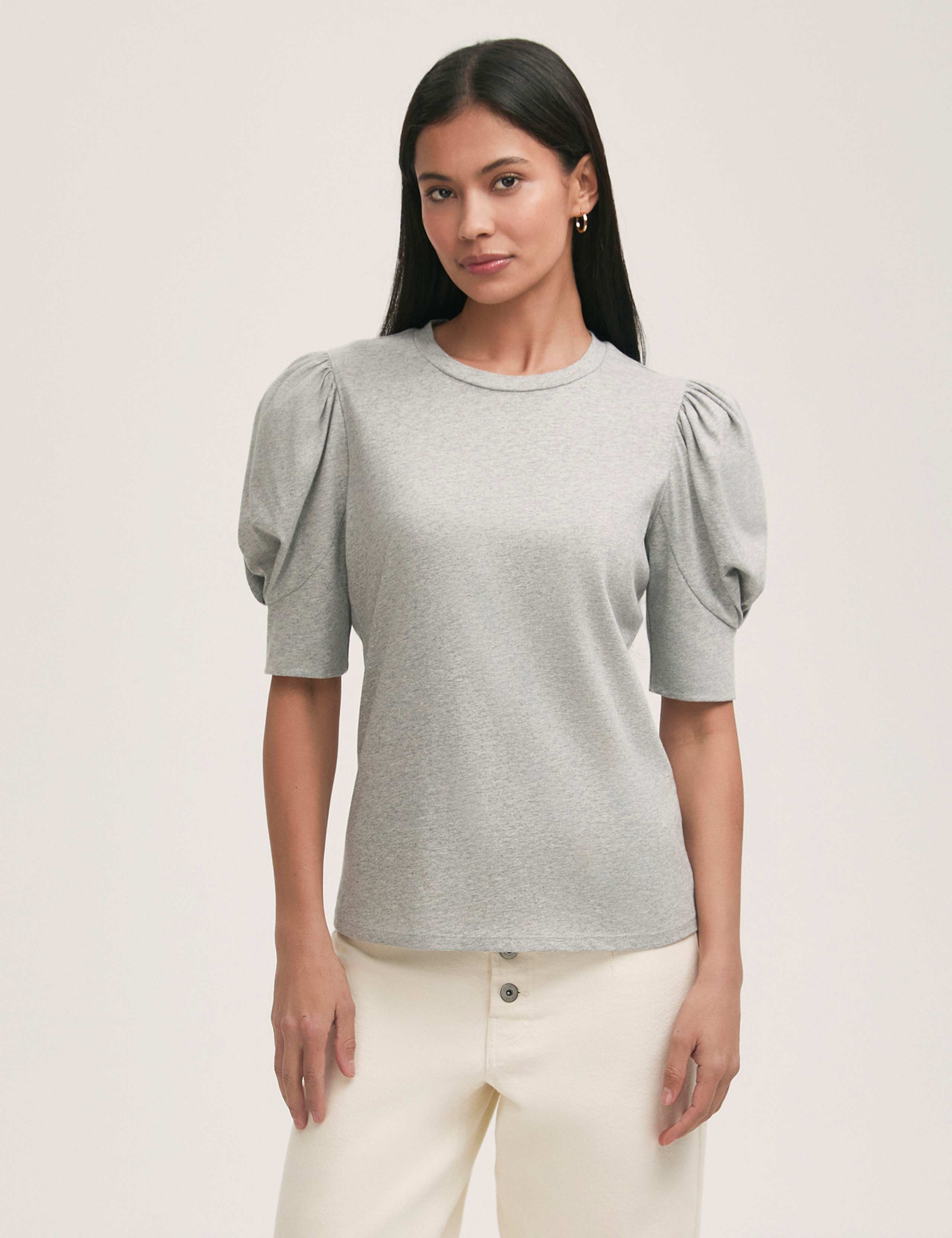 Pure Cotton Jersey Draped Puff Sleeve Top 3 of 3