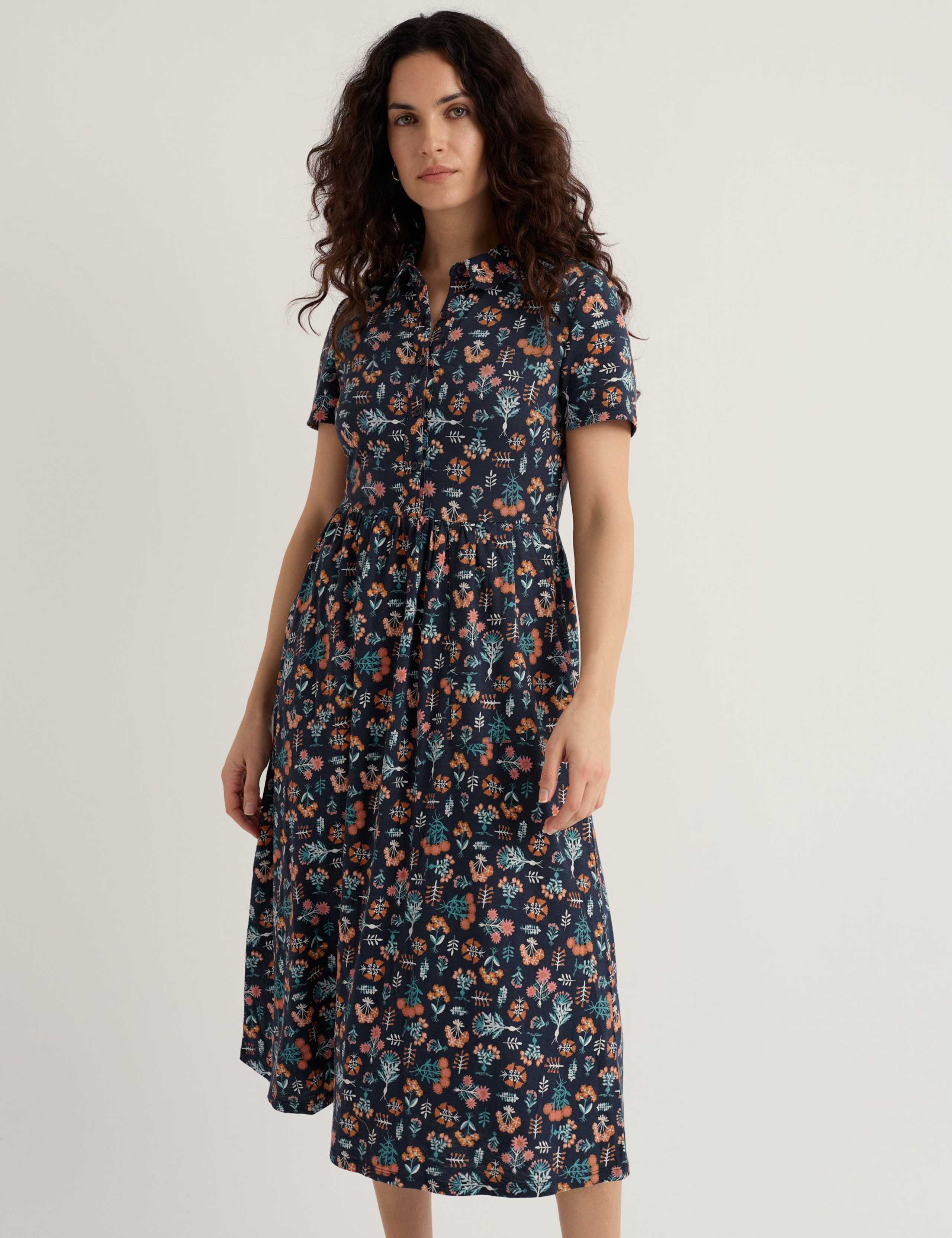 Pure Cotton Floral Midi Shirt Dress 1 of 5