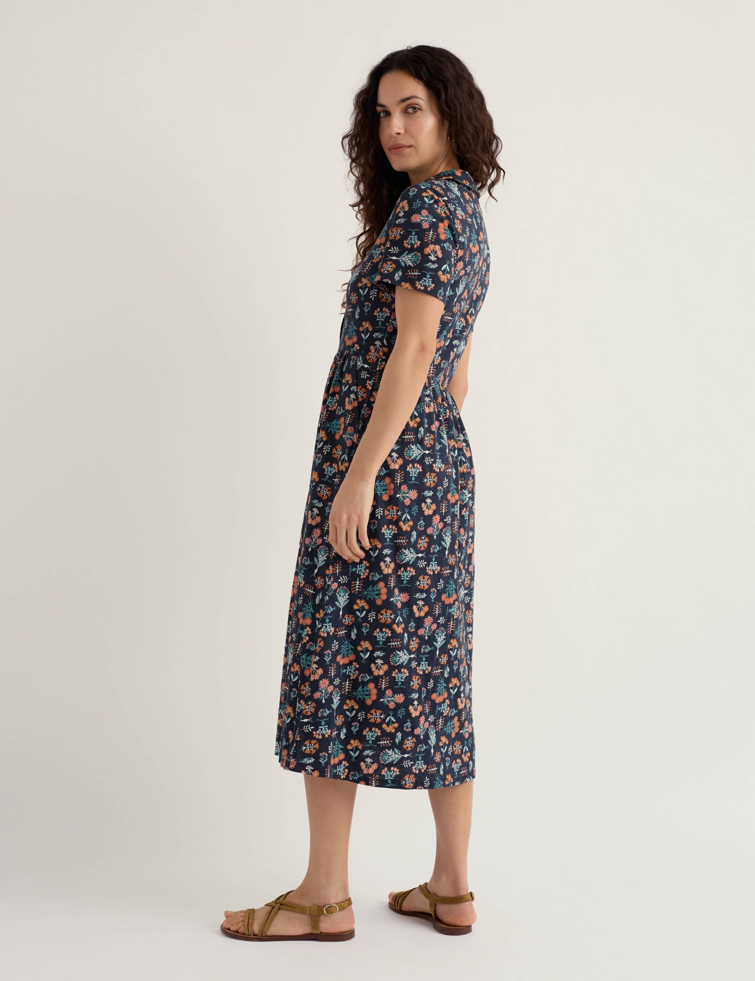 Pure Cotton Floral Midi Shirt Dress 3 of 5