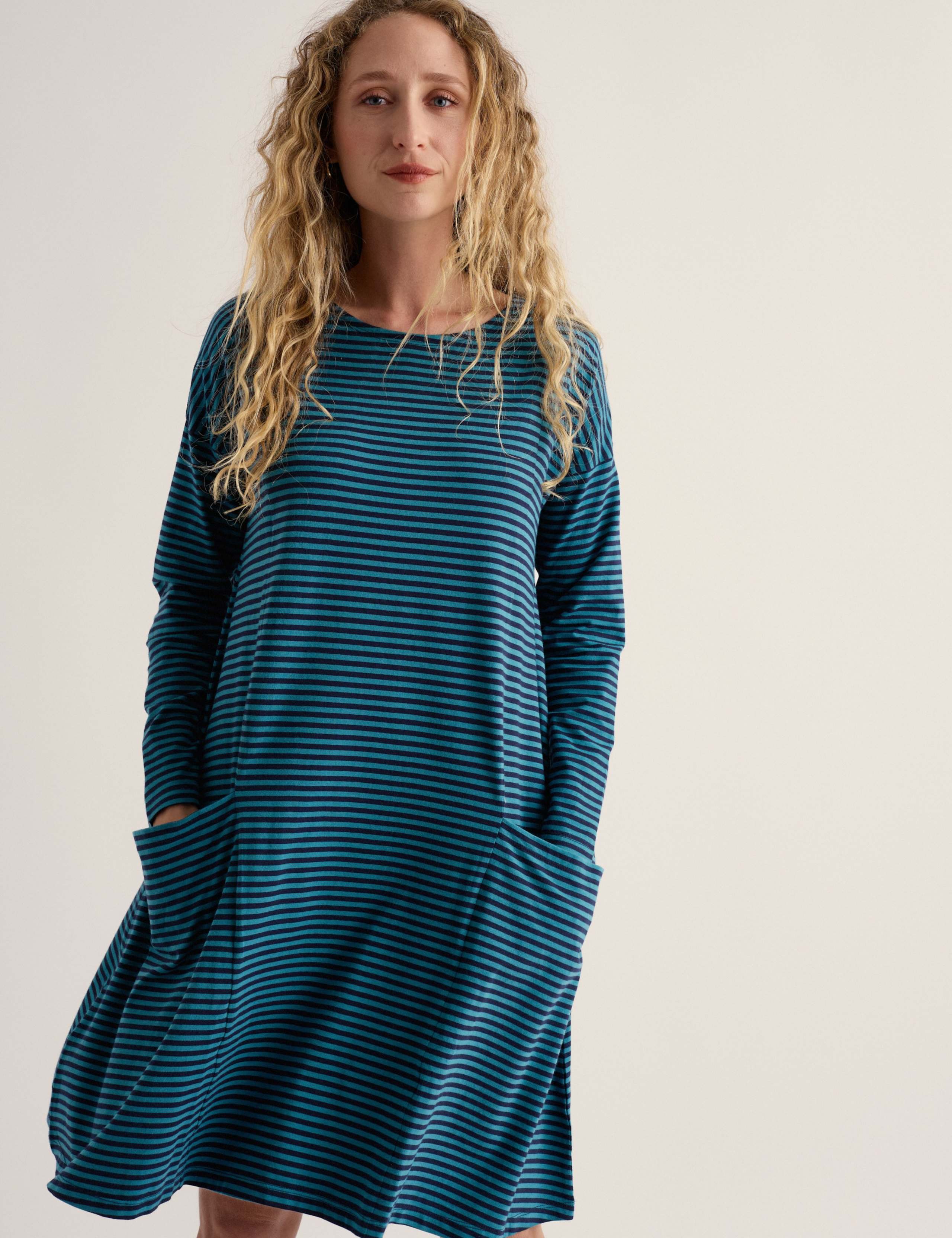 Cotton Rich Striped Knee Length Swing Dress 3 of 5