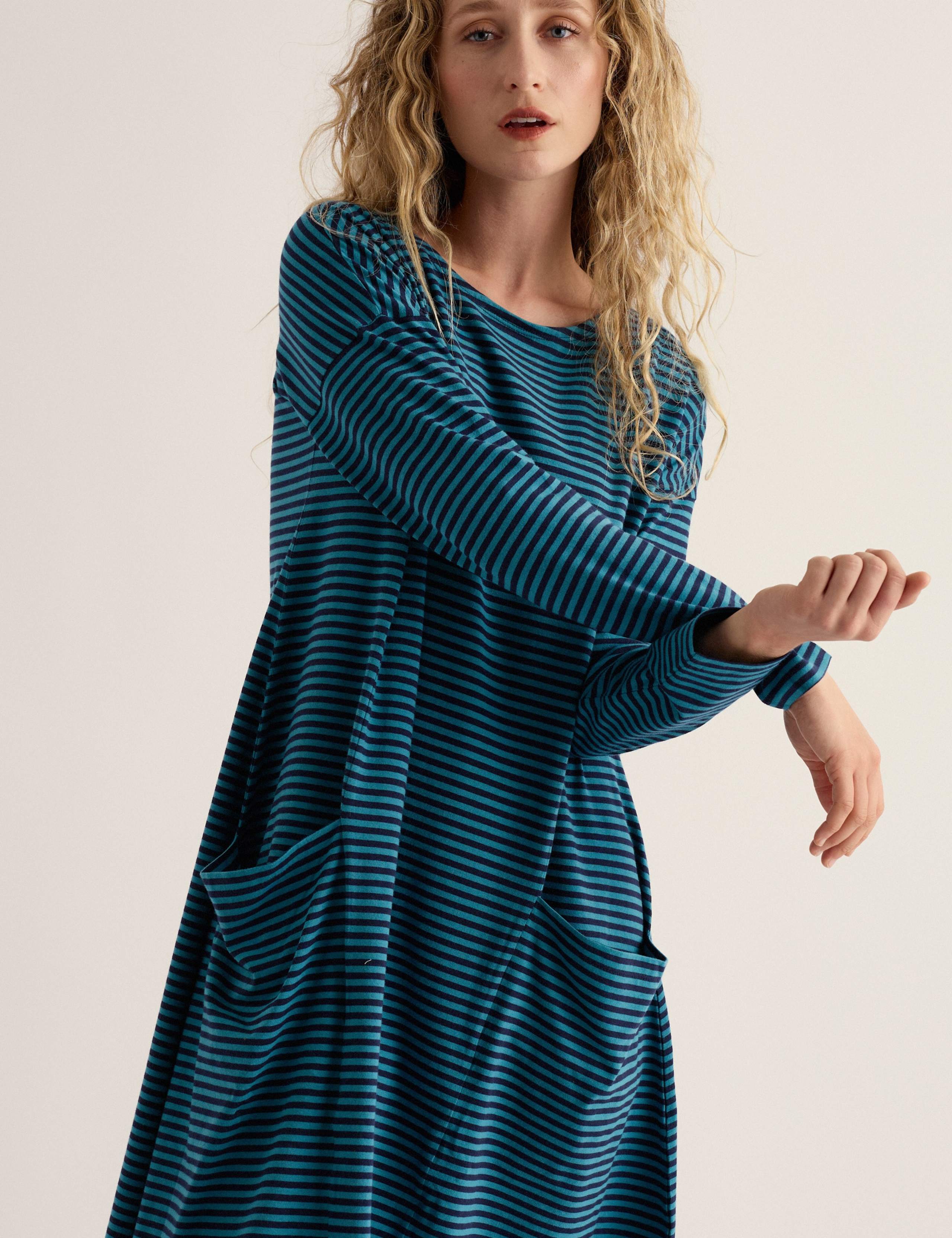 Cotton Rich Striped Knee Length Swing Dress 4 of 5