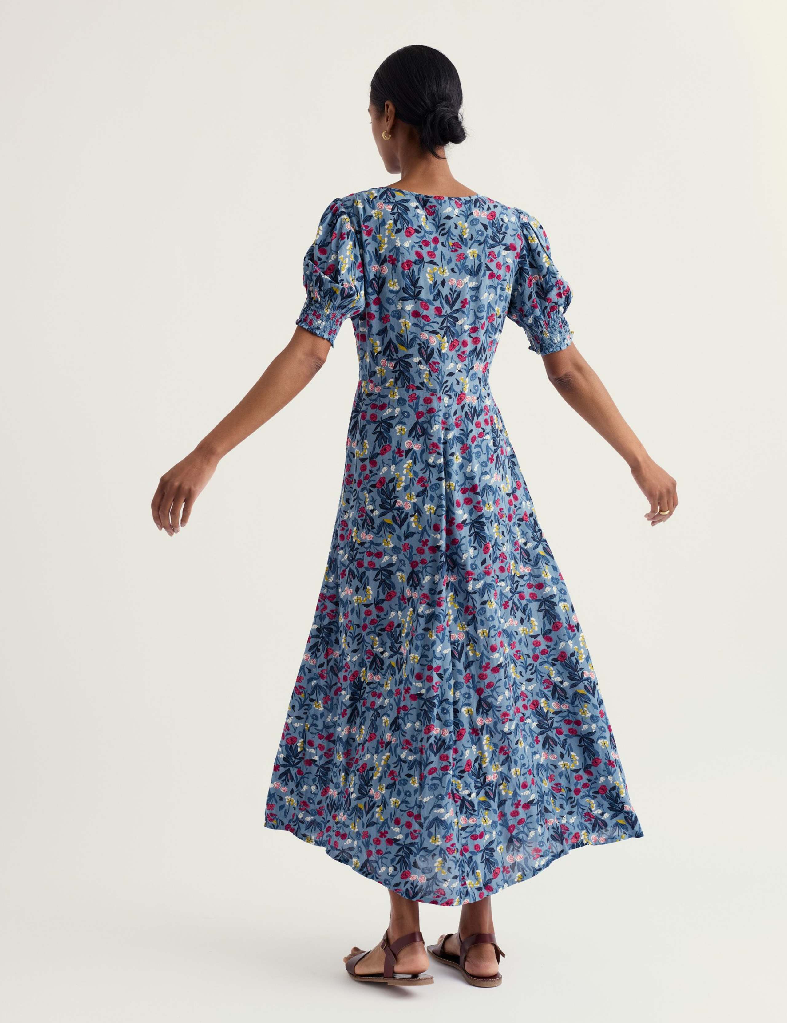 Floral Puff Sleeve Midi Skater Dress 3 of 5