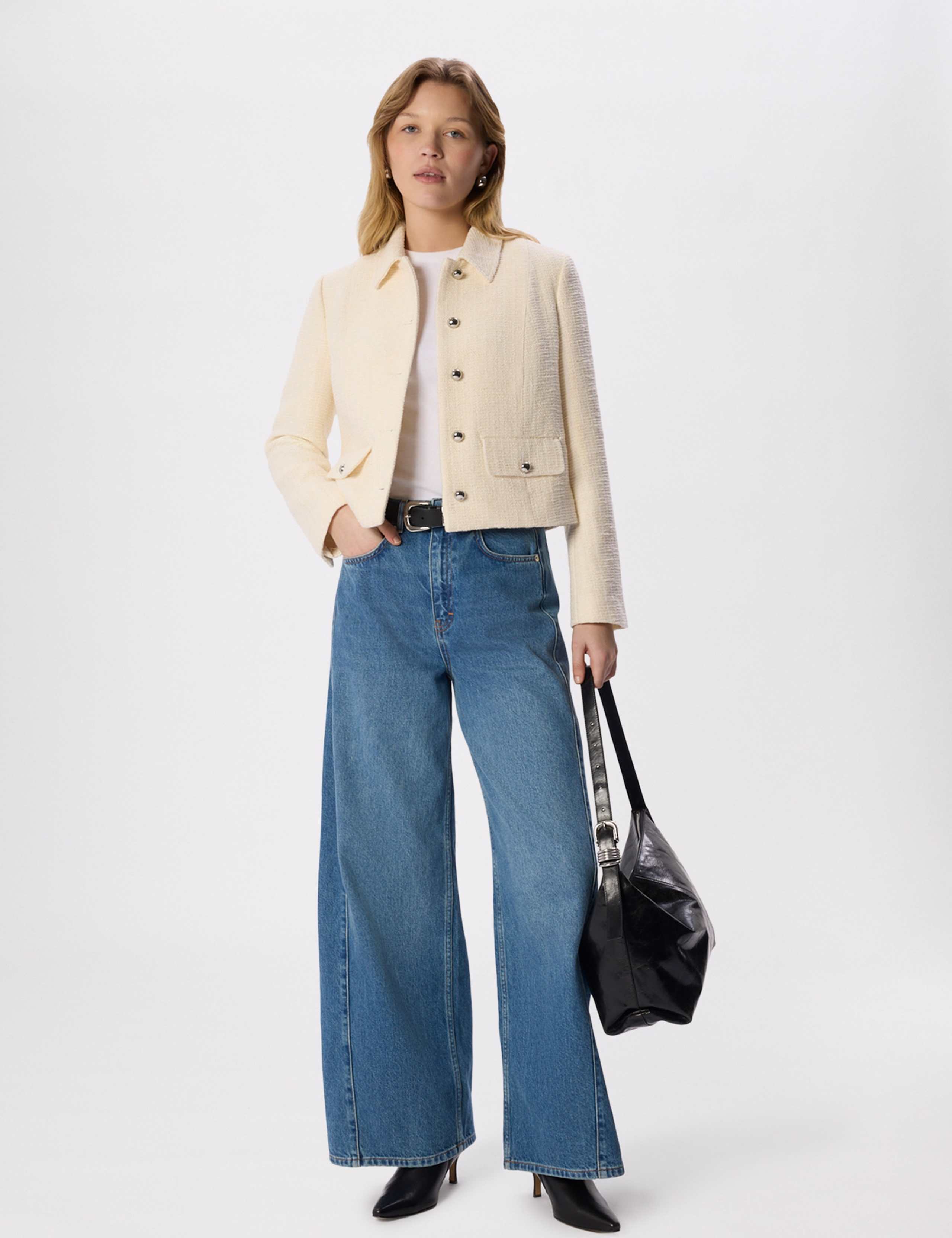 Cotton Blend Boucle Textured Cropped Jacket 3 of 6