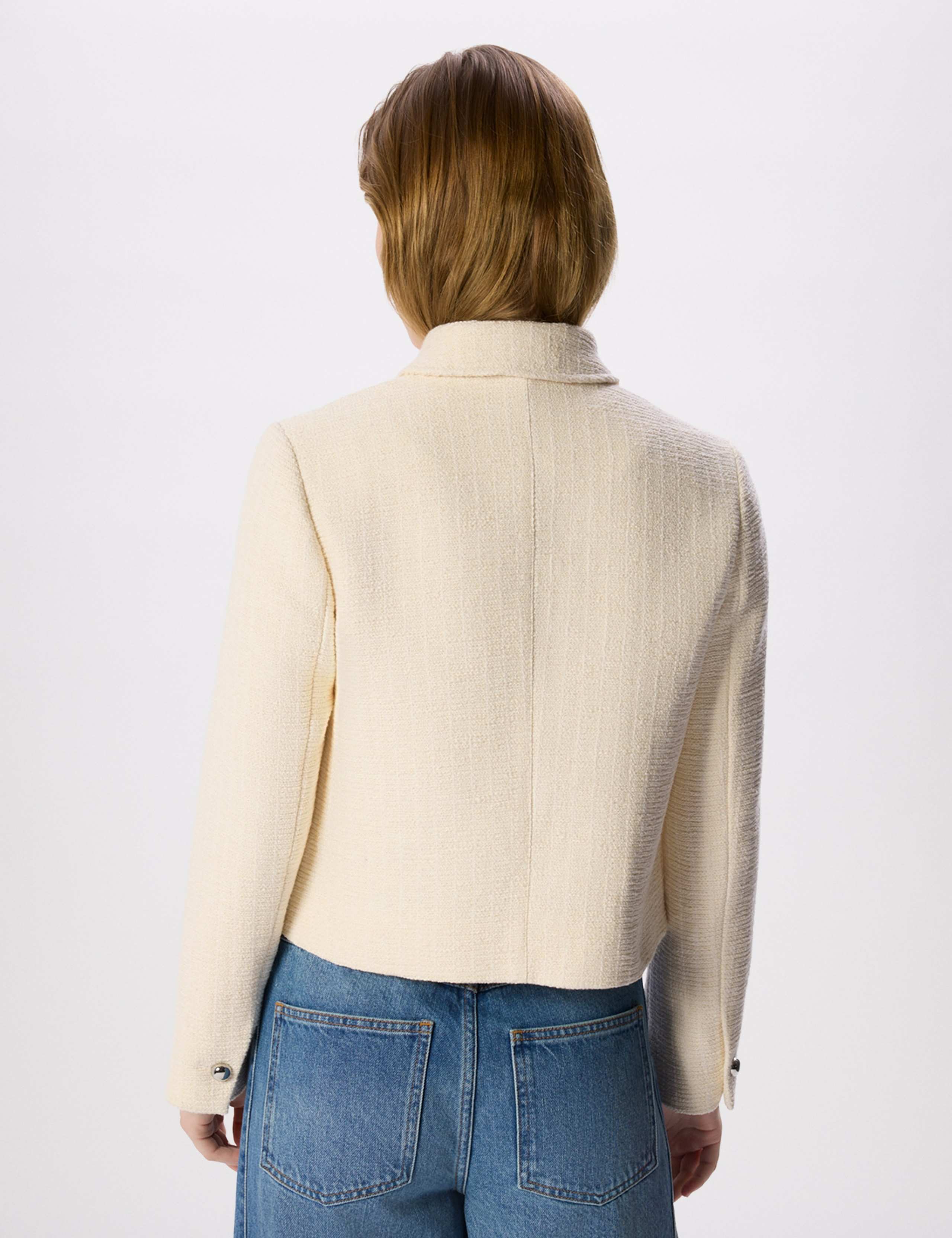 Cotton Blend Boucle Textured Cropped Jacket 4 of 6