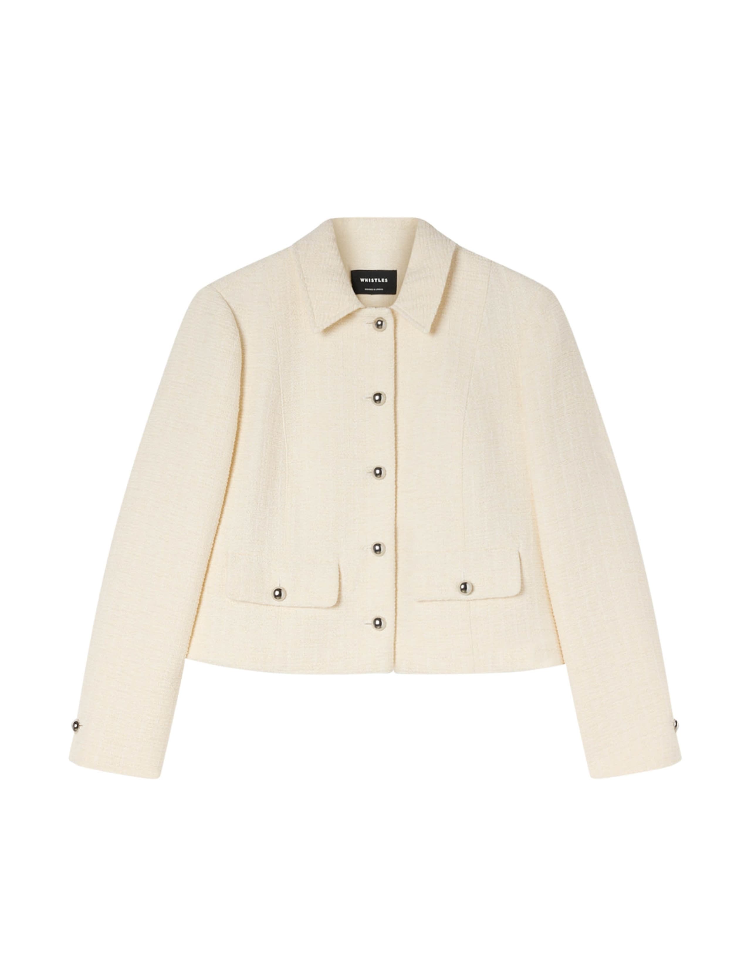 Cotton Blend Boucle Textured Cropped Jacket 2 of 6