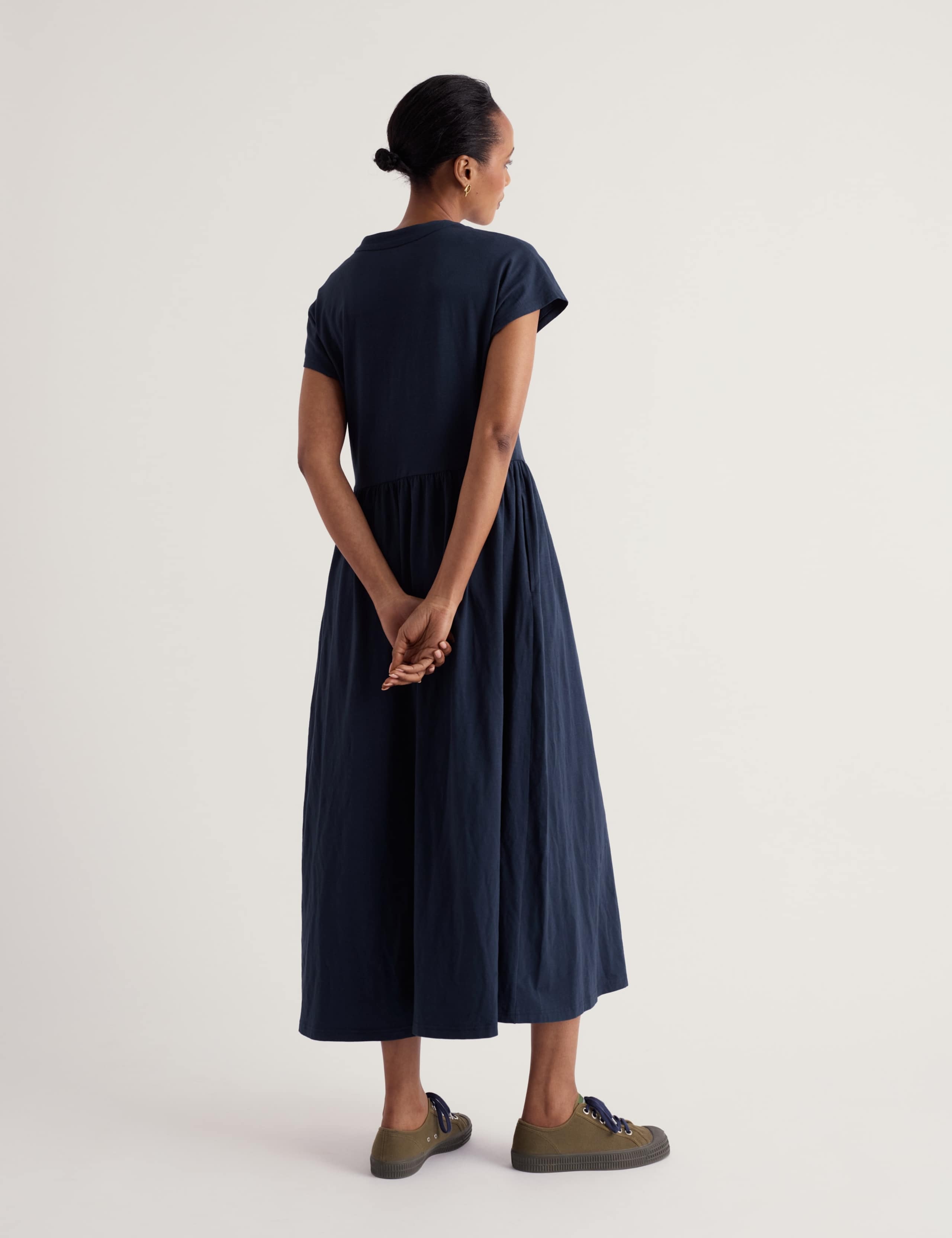 Cotton Rich Notch Neck Midi Waisted Dress 4 of 5