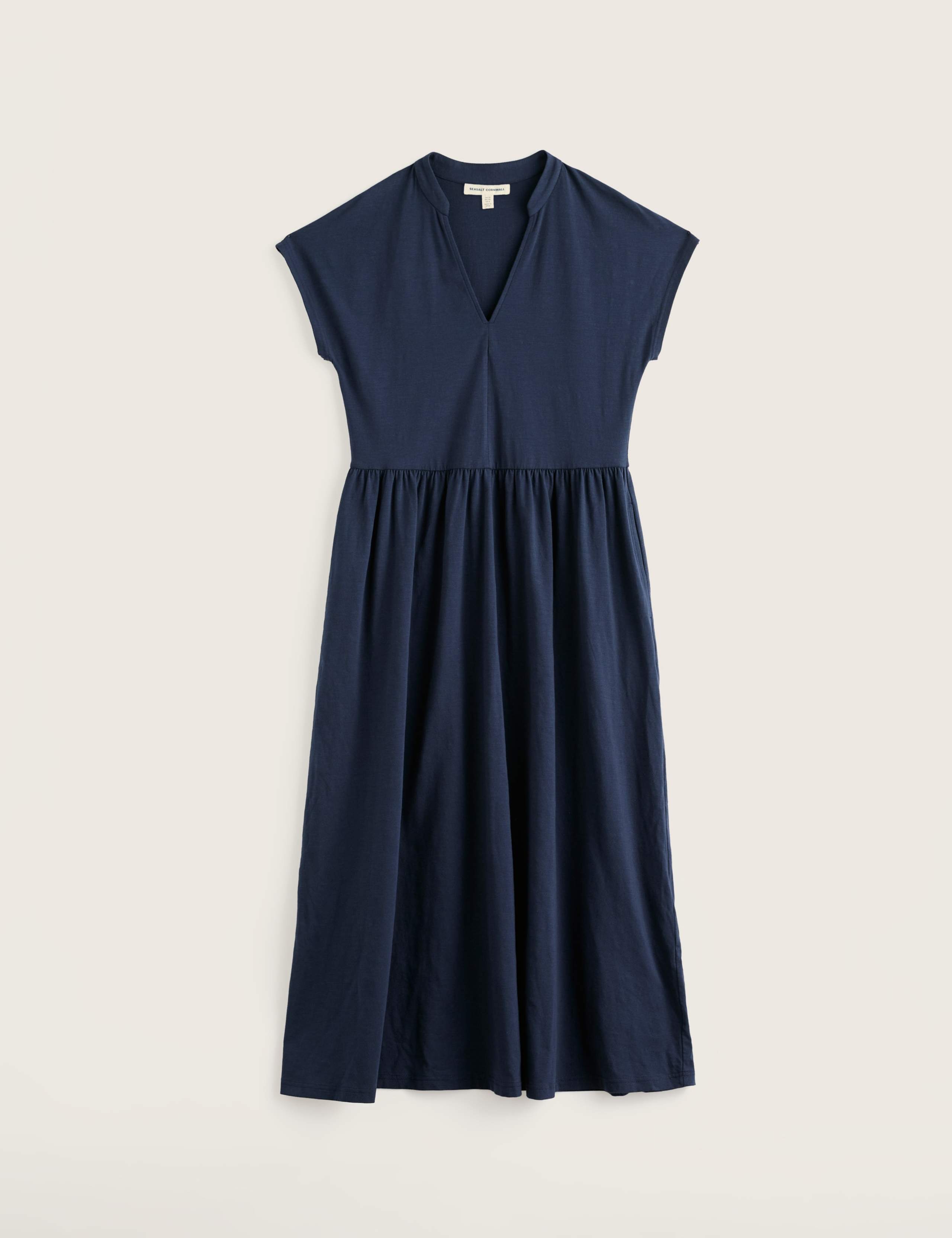 Cotton Rich Notch Neck Midi Waisted Dress 2 of 5