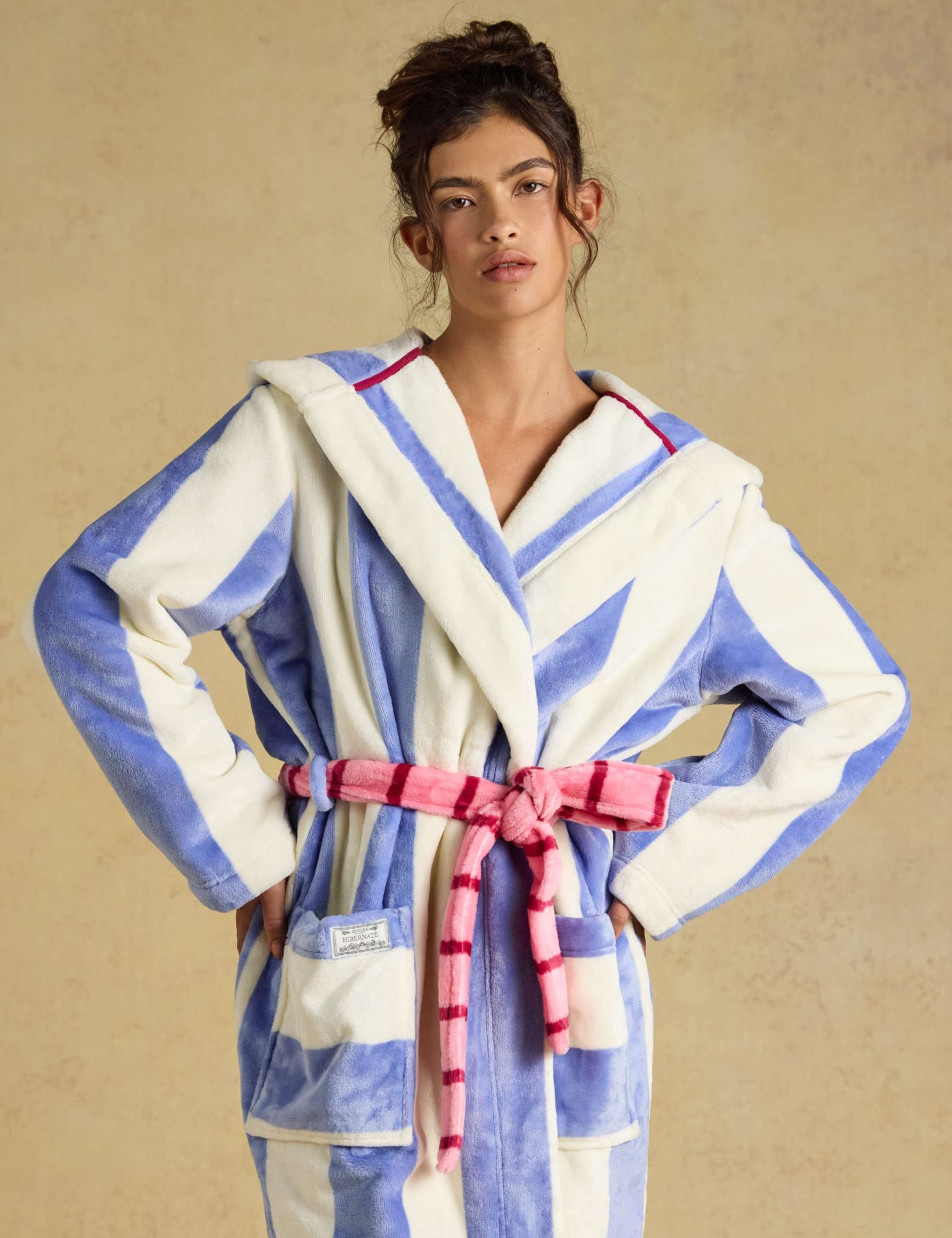 Fleece Striped Hooded Dressing Gown 7 of 7