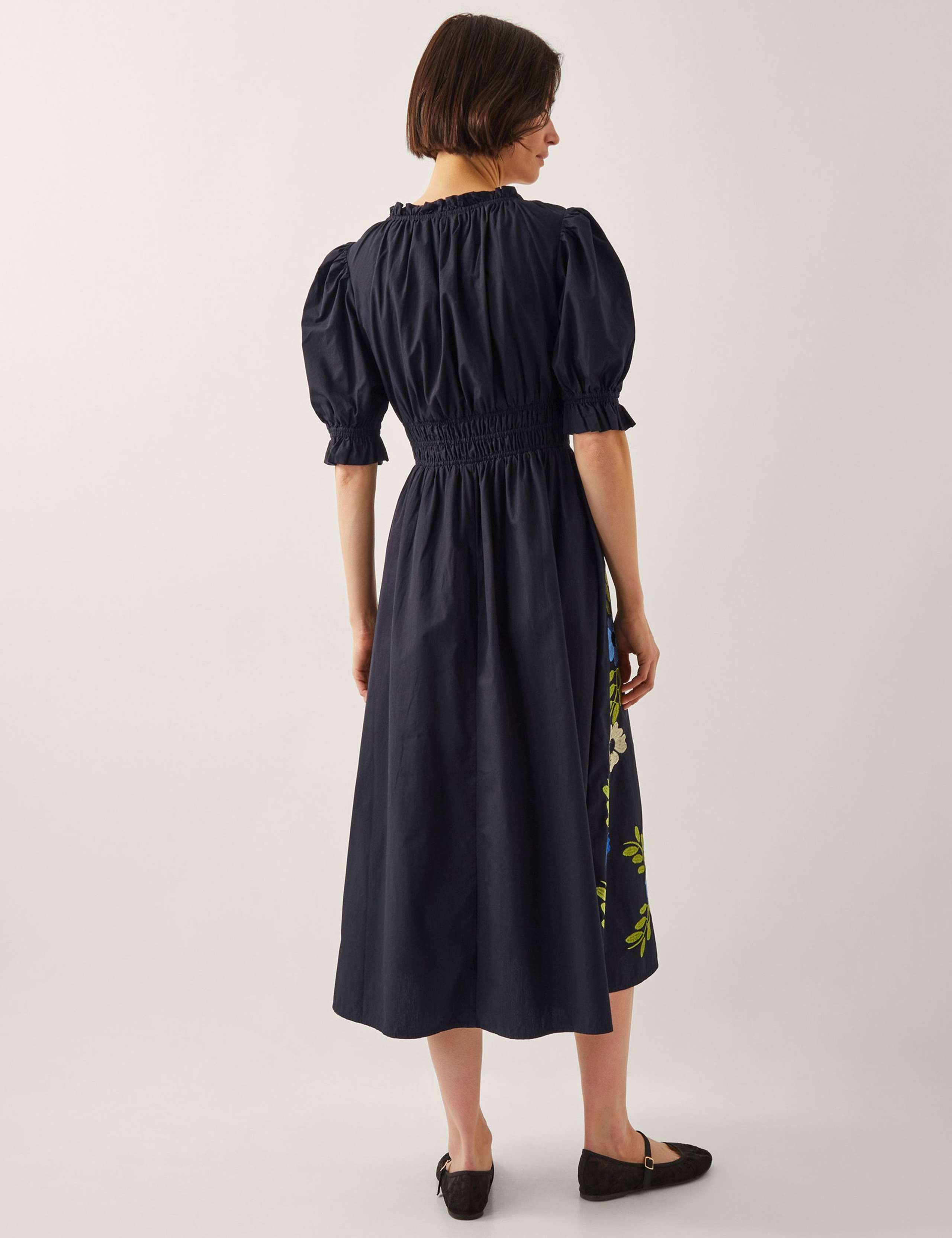 Pure Cotton Embroidered Midi Waisted Dress 2 of 4