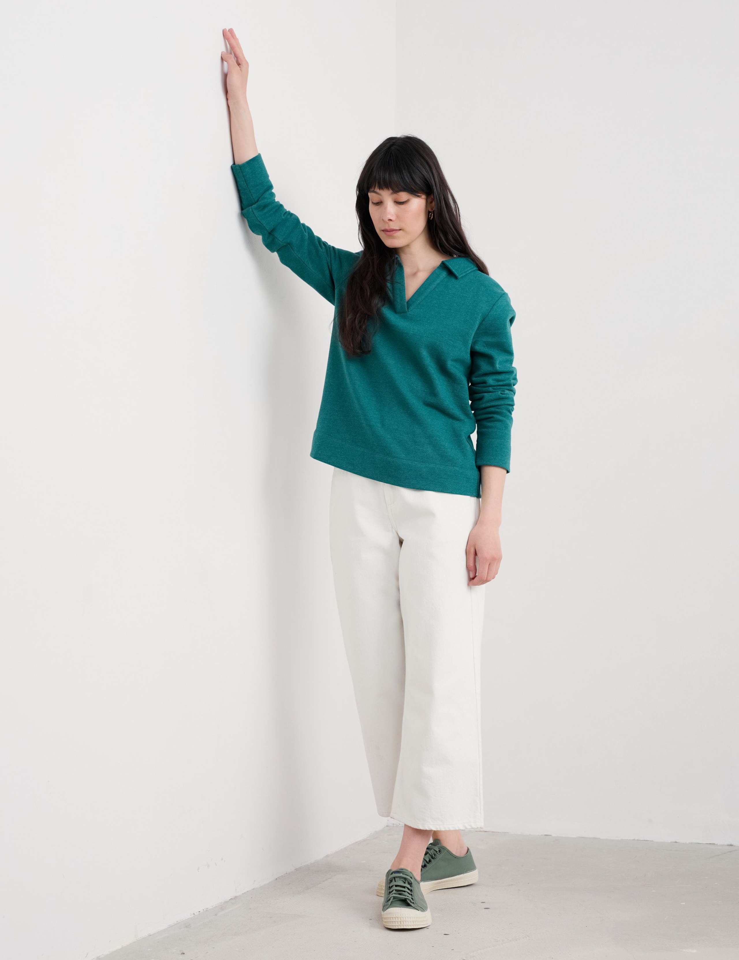 Pure Cotton V-Neck Collared Sweatshirt 1 of 5