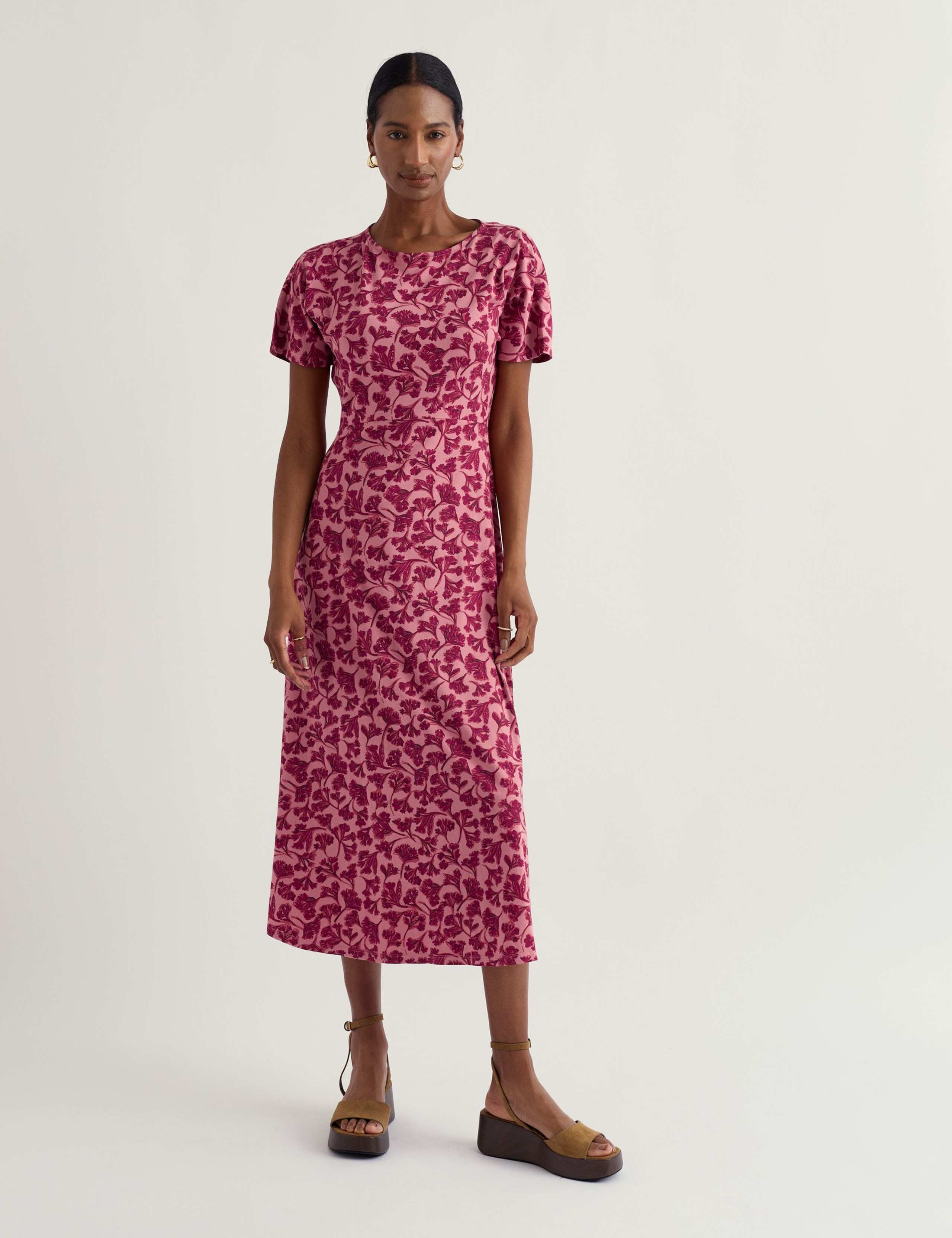 Cotton Rich Floral Midi Waisted Dress 1 of 5