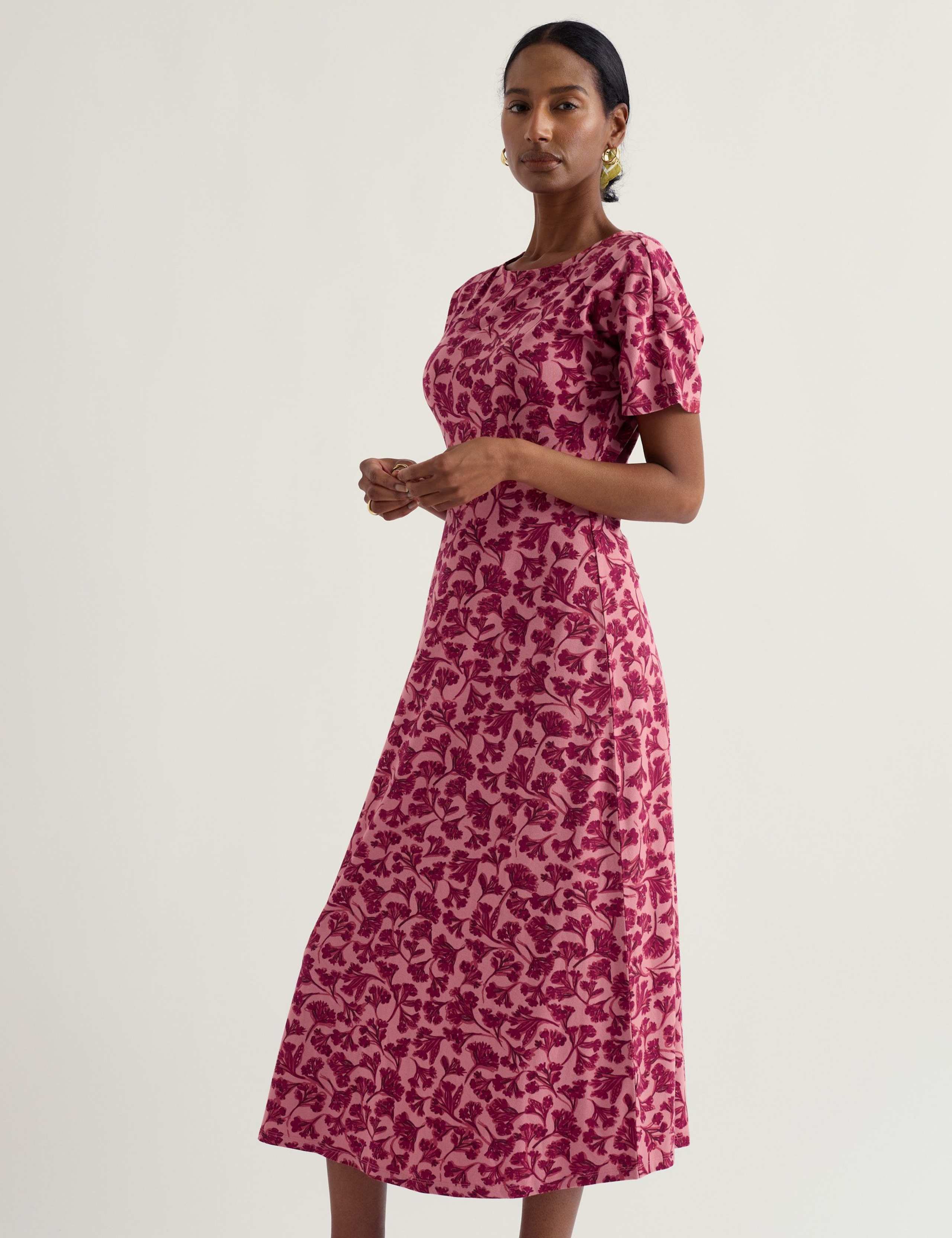 Cotton Rich Floral Midi Waisted Dress 4 of 5