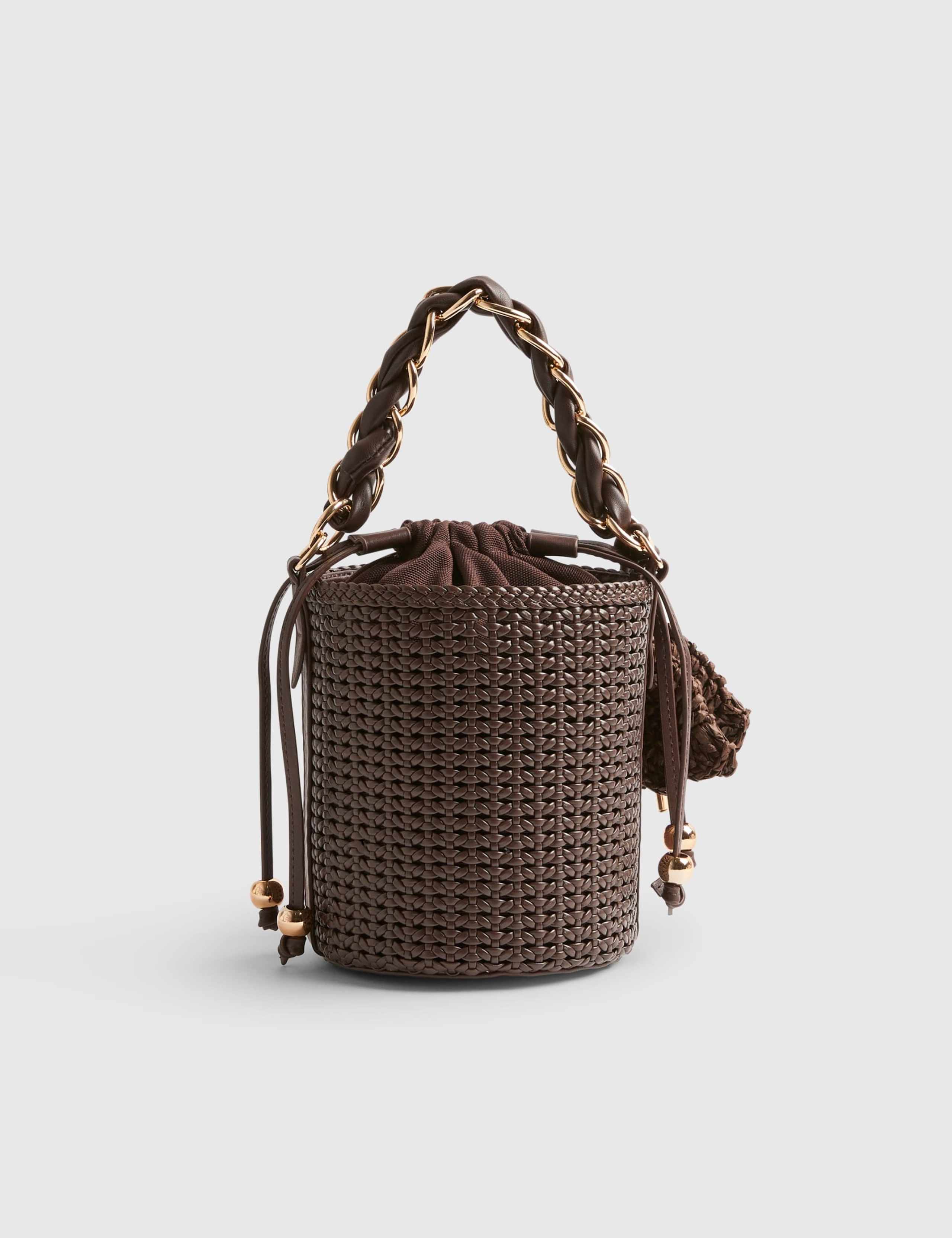 Faux Leather Woven Braided Handle Bucket Bag 5 of 5