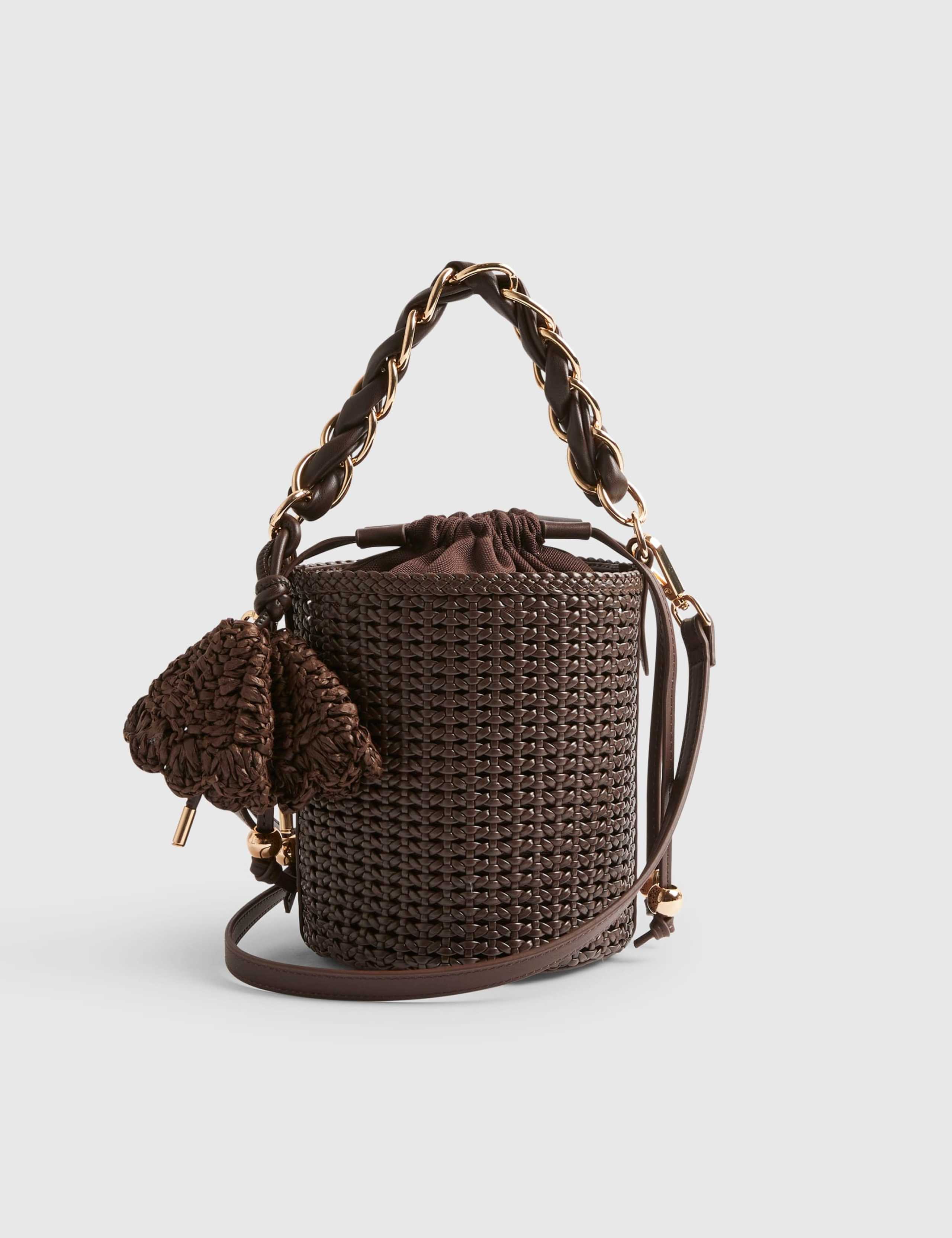 Faux Leather Woven Braided Handle Bucket Bag 2 of 5