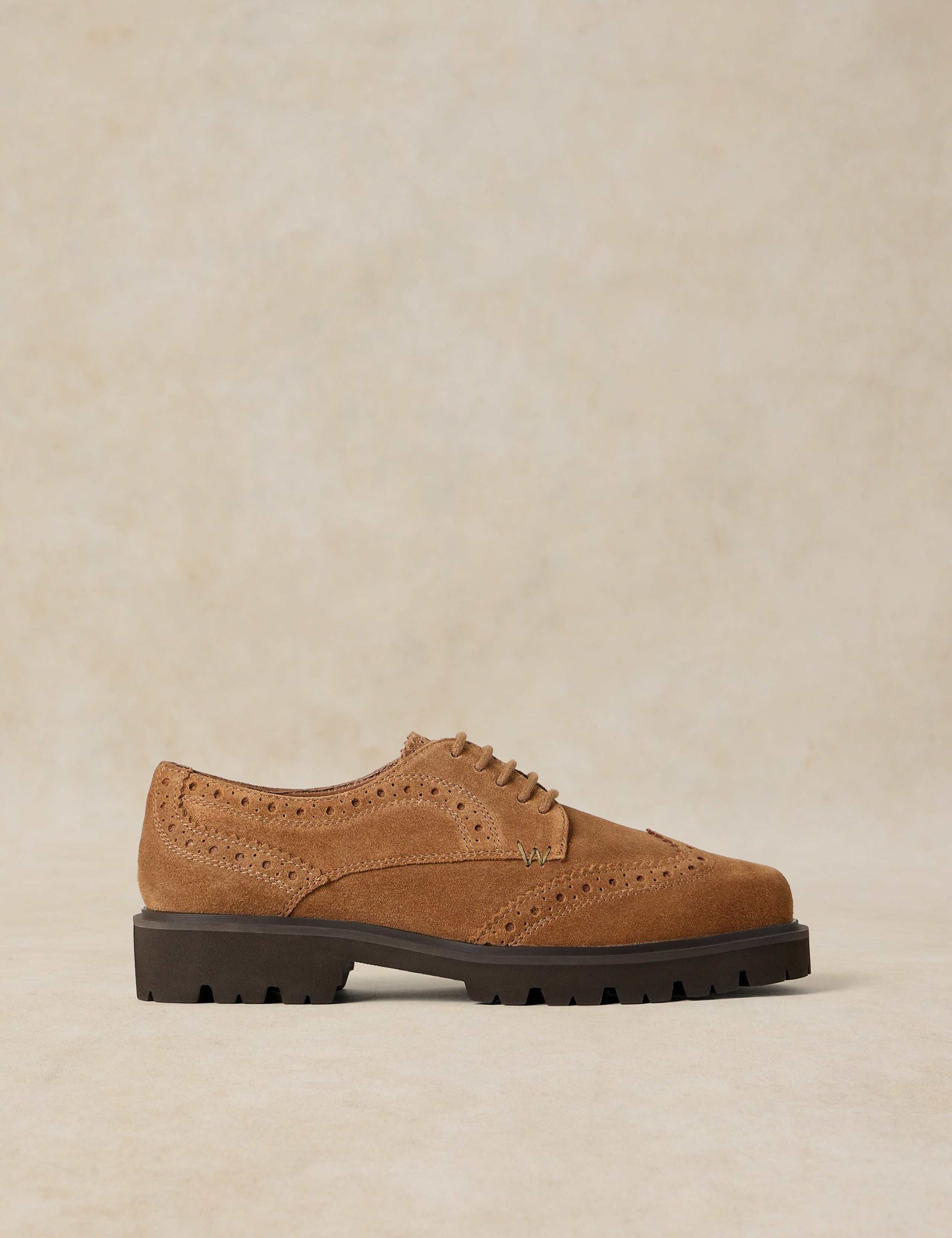 Suede Chunky Lace Up Block Heel Brogues 1 of 4
