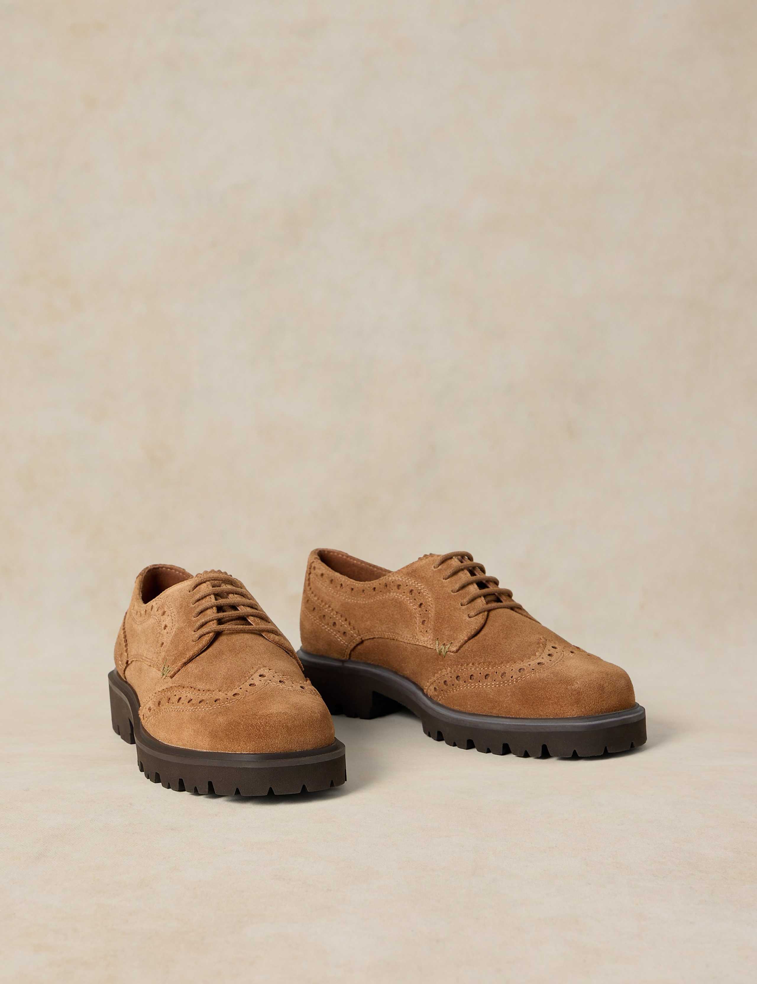 Suede Chunky Lace Up Block Heel Brogues 2 of 4