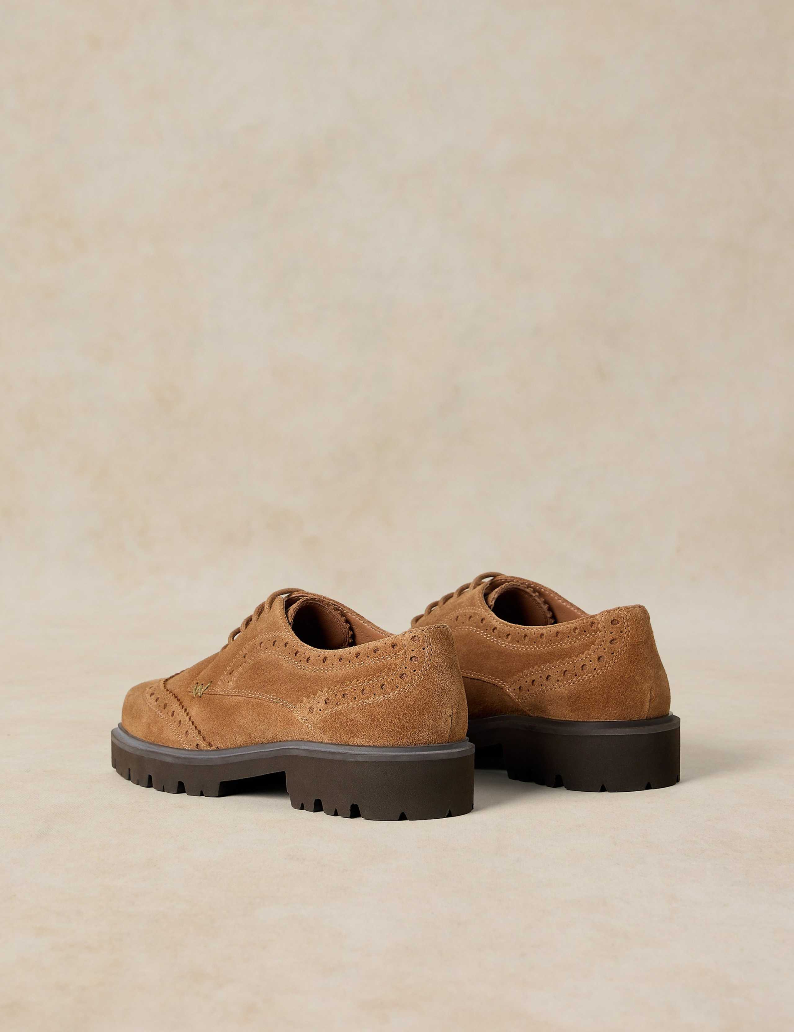 Suede Chunky Lace Up Block Heel Brogues 3 of 4