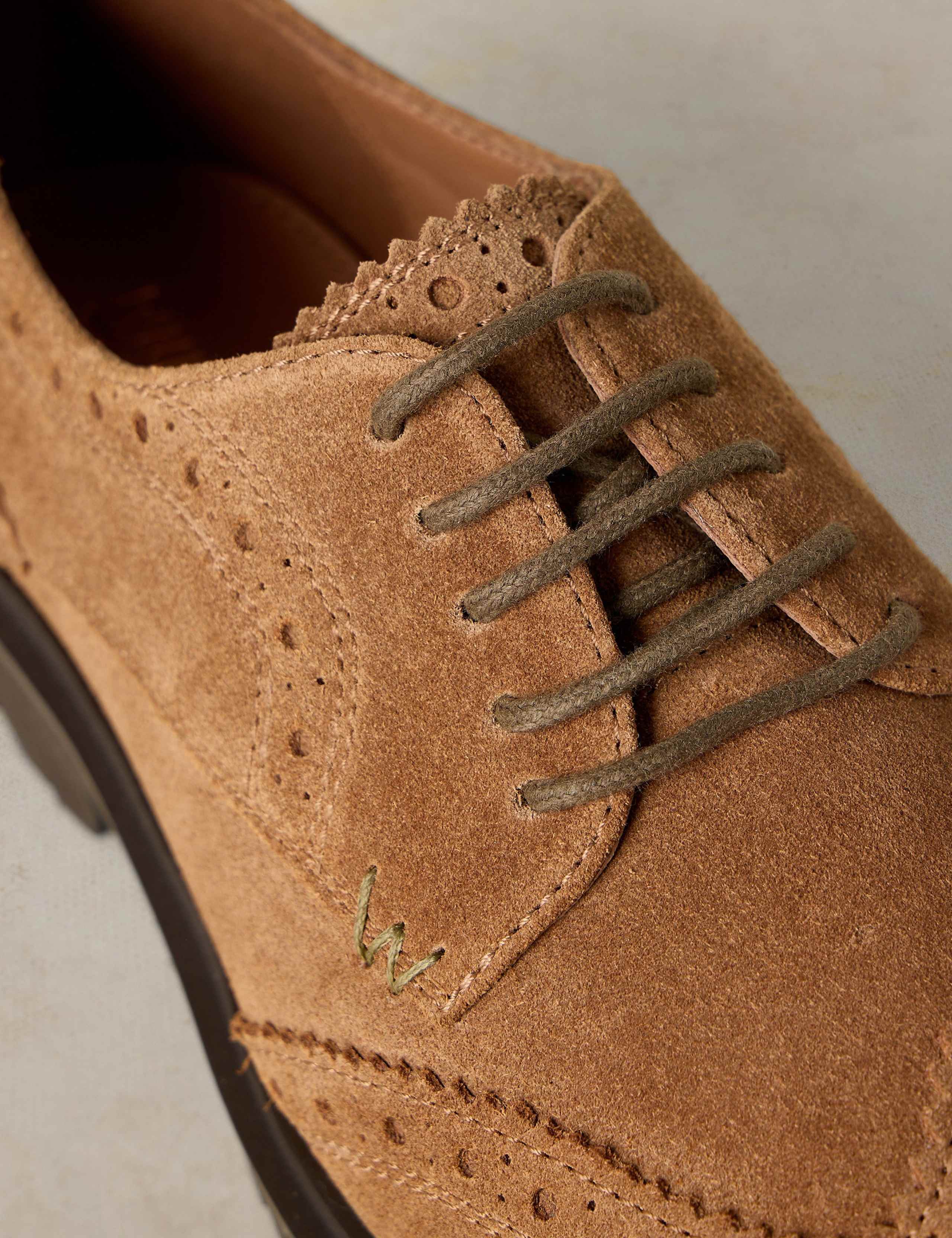 Suede Chunky Lace Up Block Heel Brogues 4 of 4