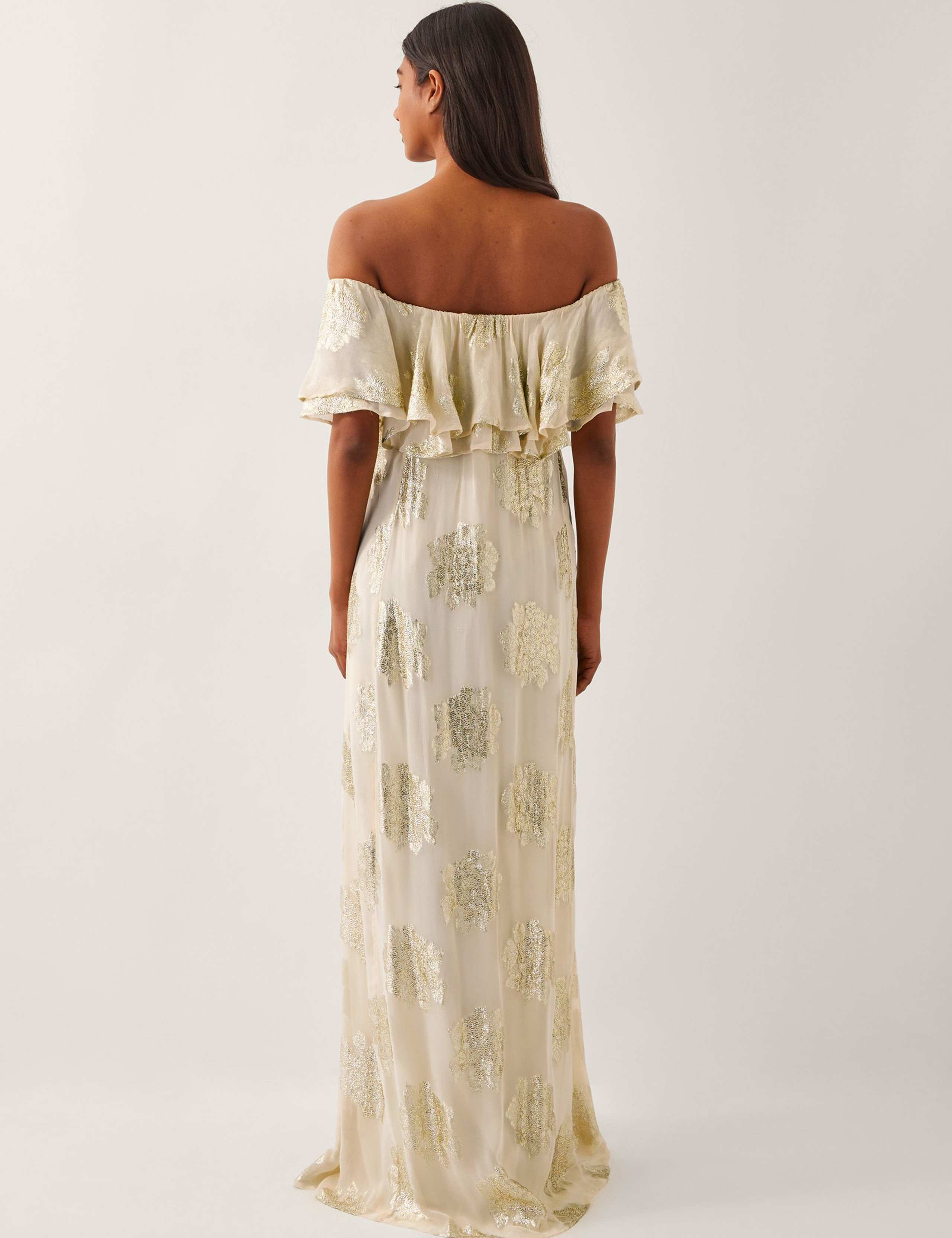 Floral Metallic Bardot Frill Maxi Dress 4 of 4