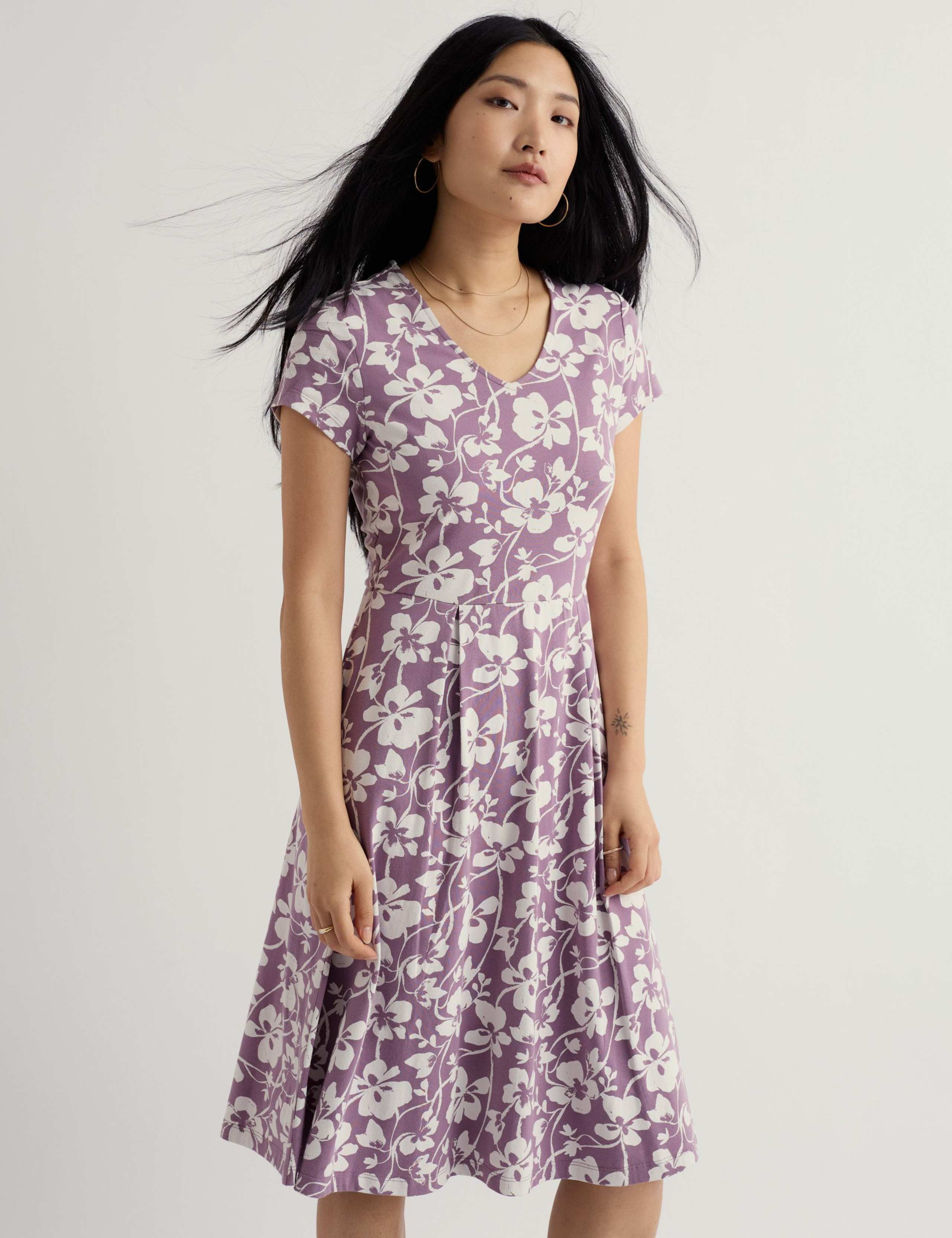 Cotton Rich Floral V-Neck Waisted Dress 3 of 4
