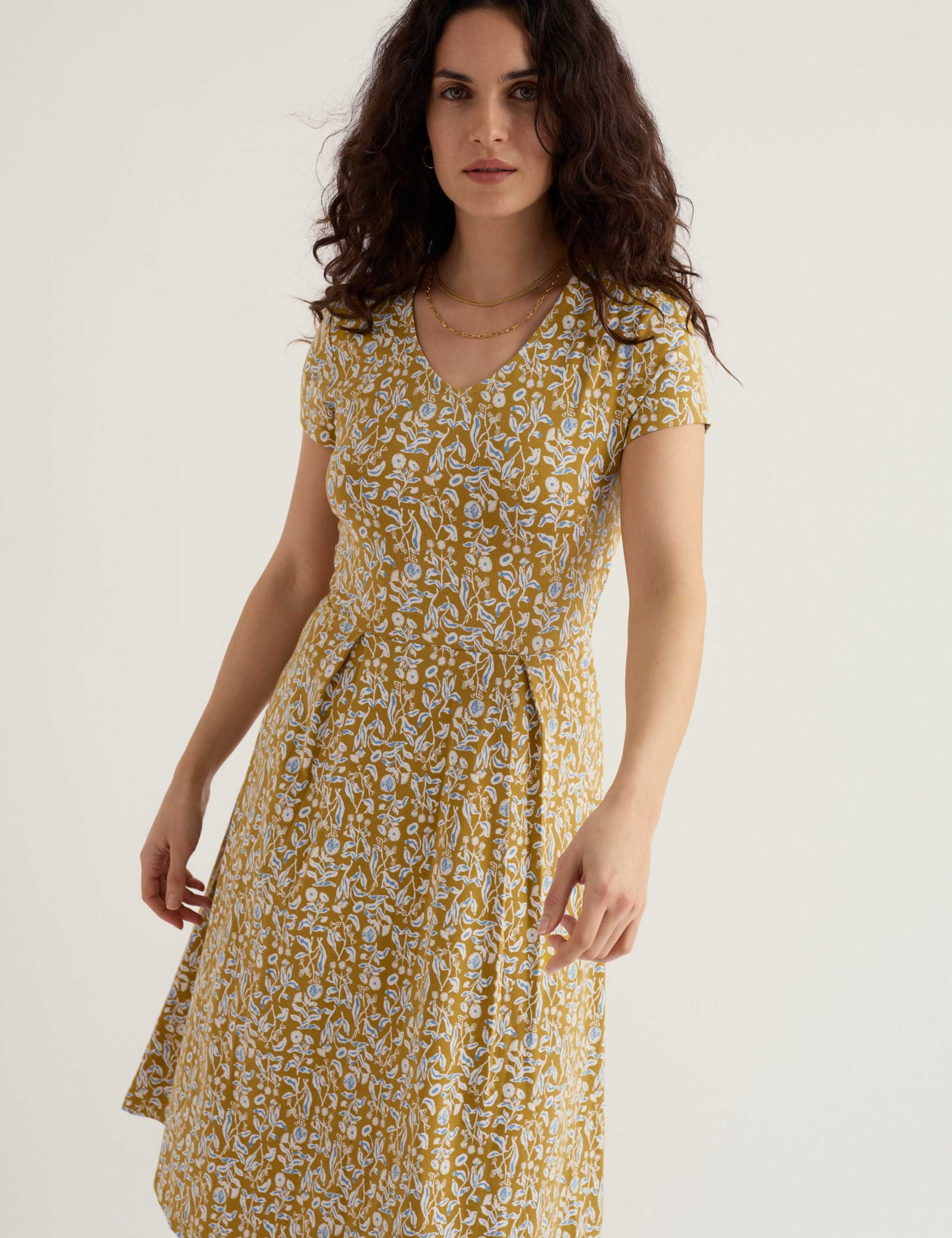 Cotton Rich Floral V-Neck Waisted Dress 4 of 5