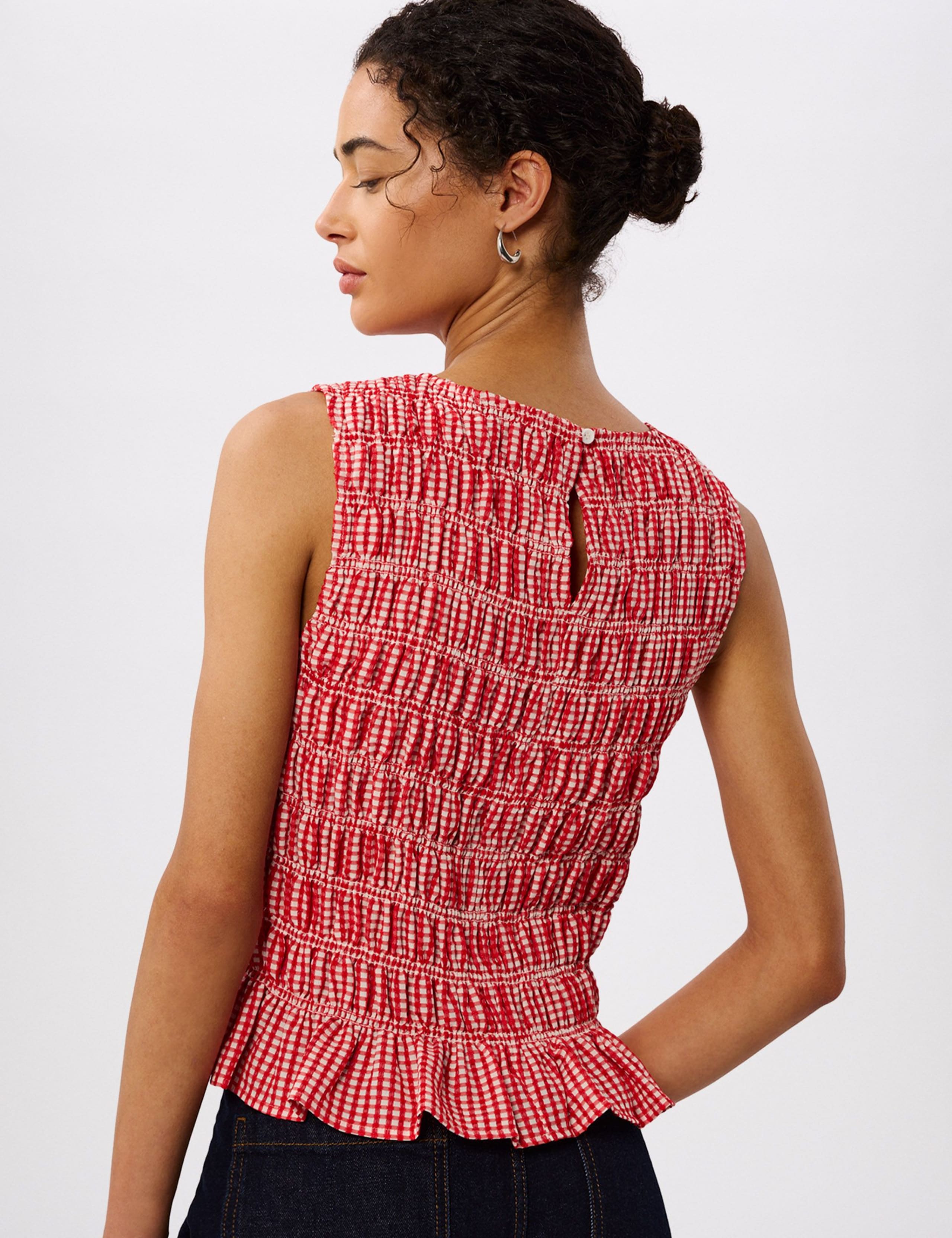 Checked Crew Neck Shirred Top 4 of 6