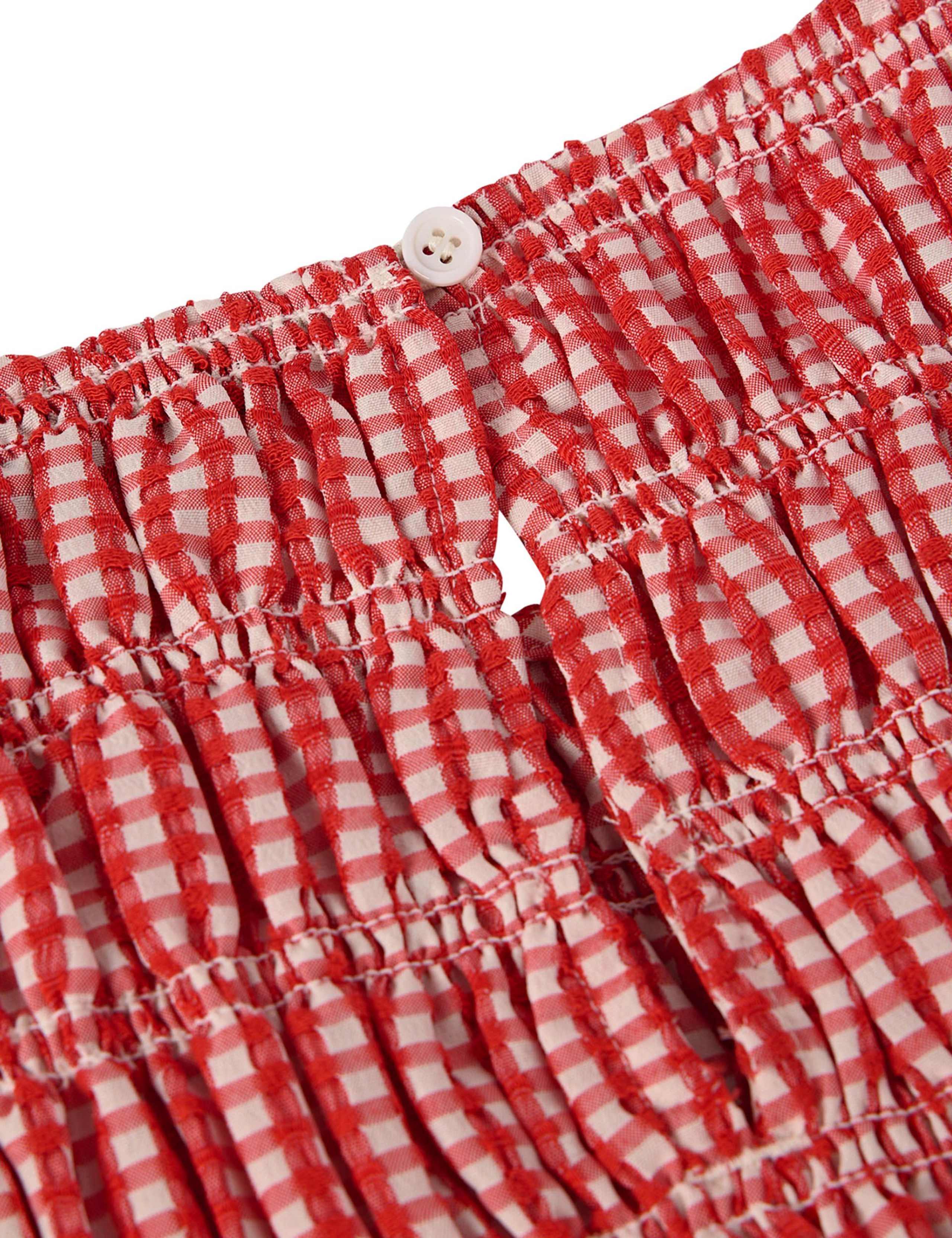 Checked Crew Neck Shirred Top 6 of 6