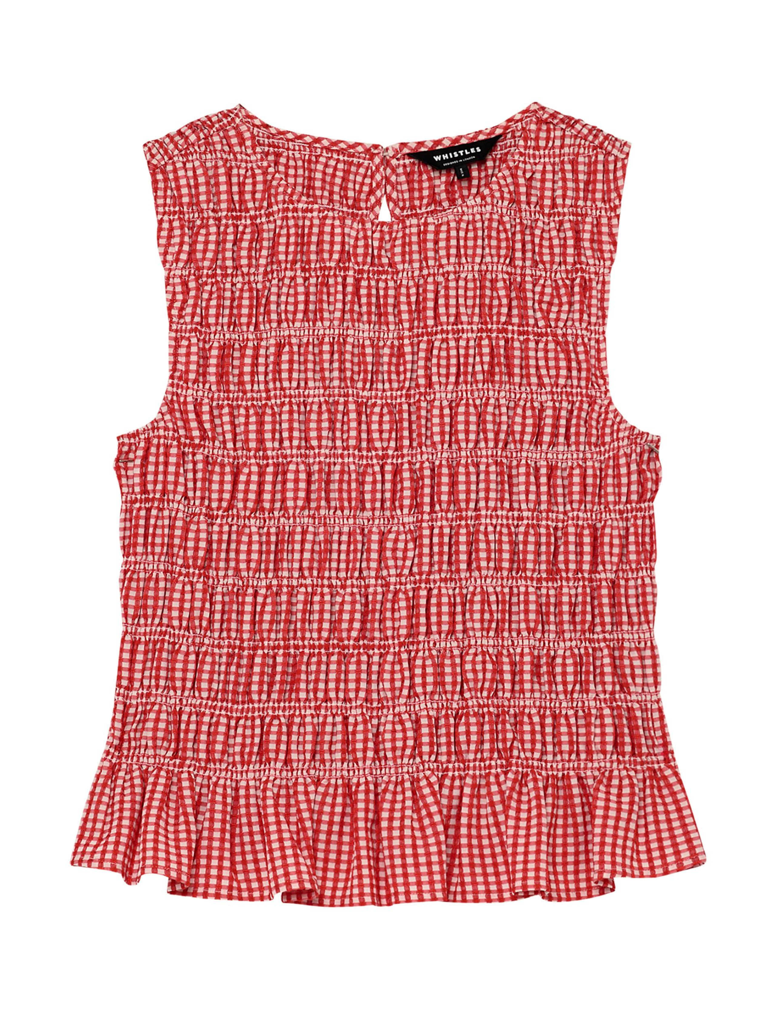 Checked Crew Neck Shirred Top 2 of 6