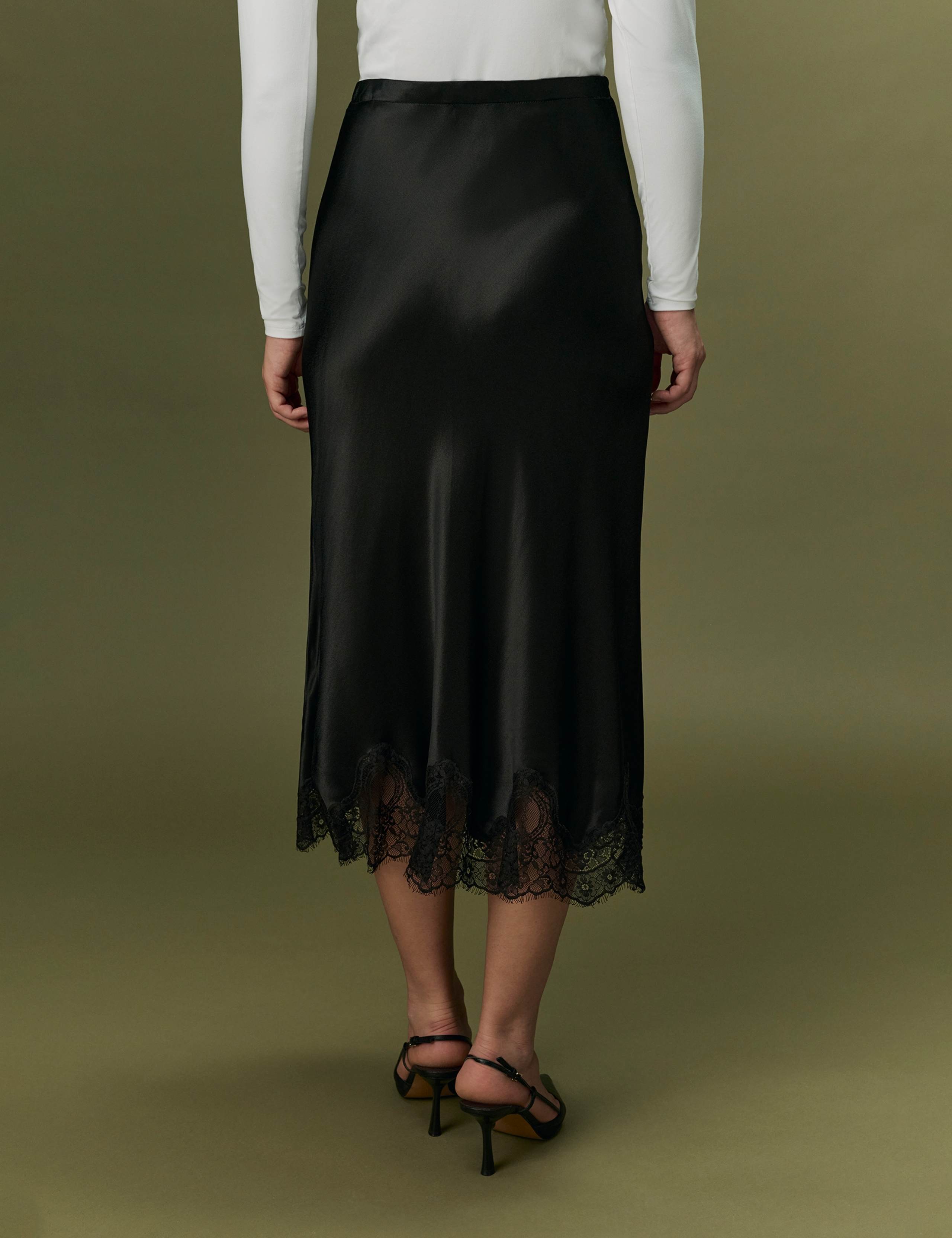 Satin Lace Midi Slip Skirt 4 of 11