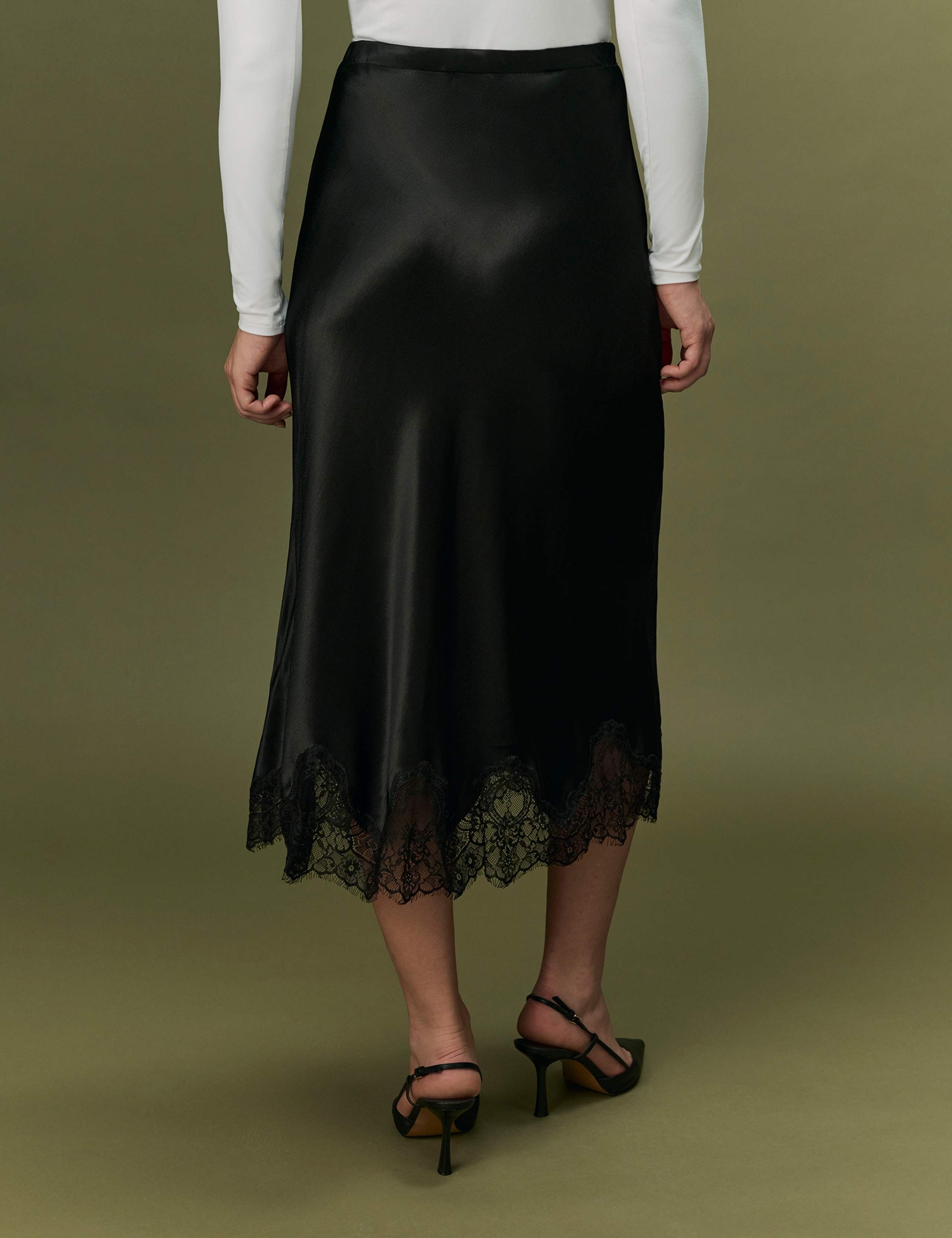 Satin Lace Midi Slip Skirt 5 of 11