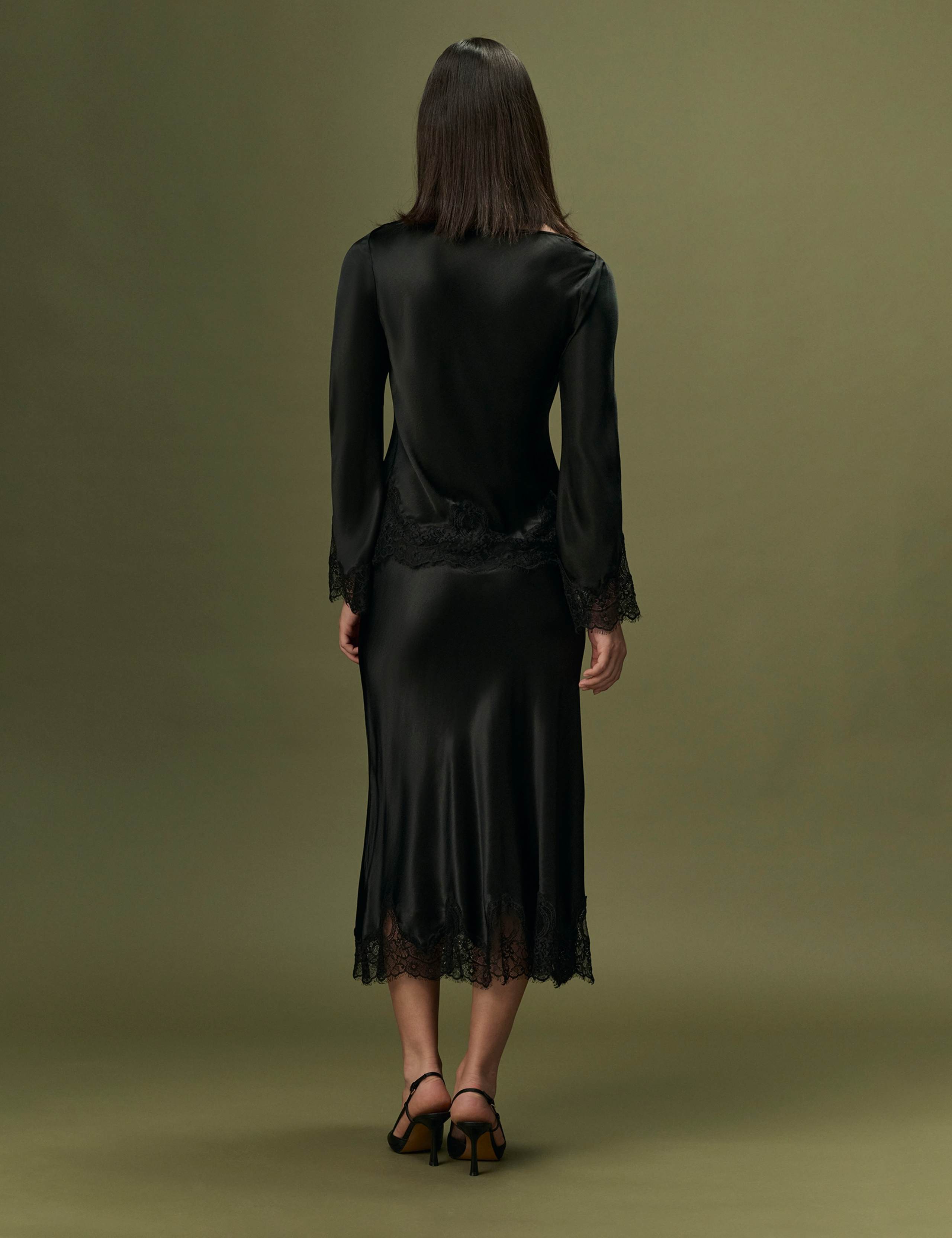 Satin Lace Midi Slip Skirt 6 of 11