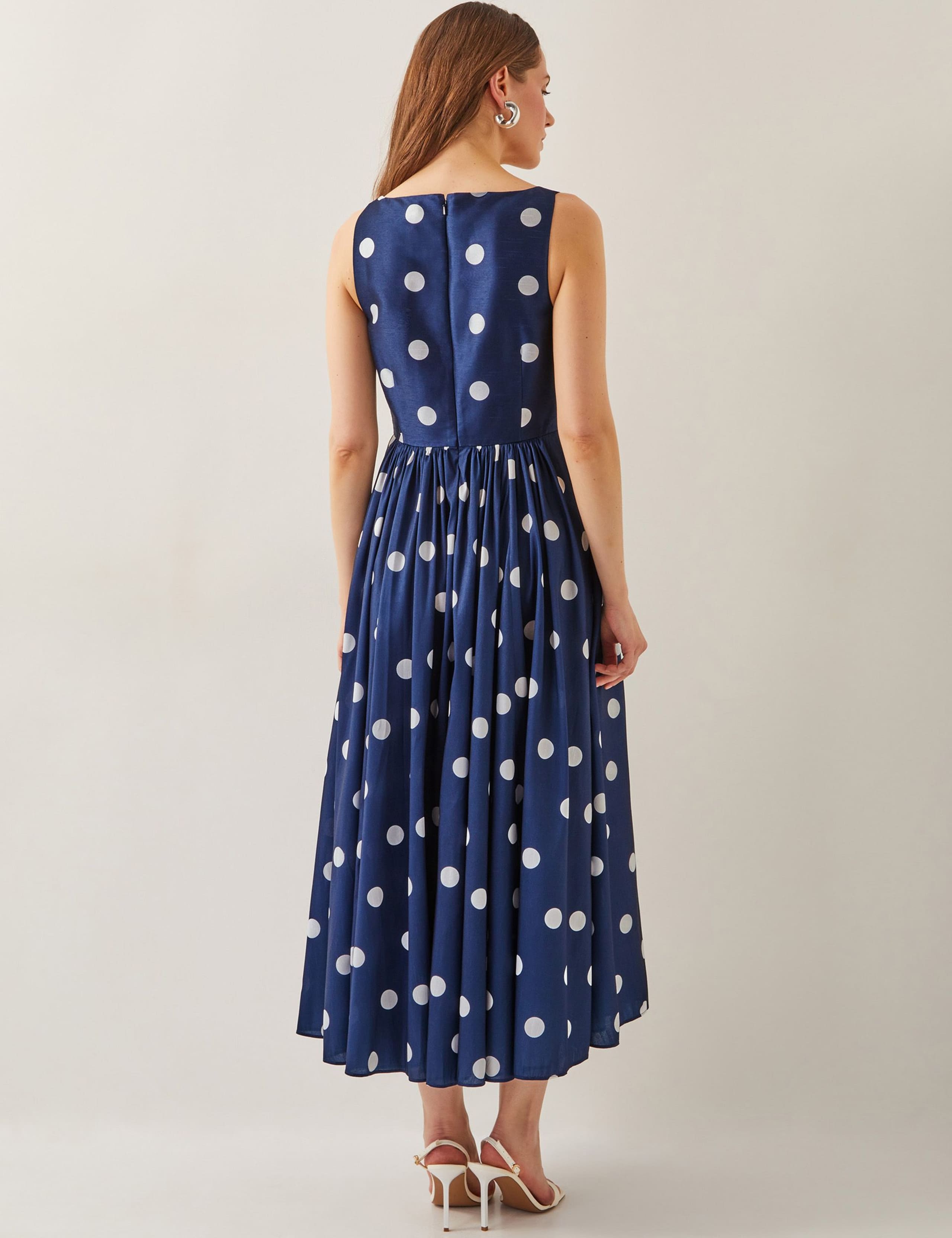 Polka Dot Square Neck Midi Waisted Dress 3 of 6