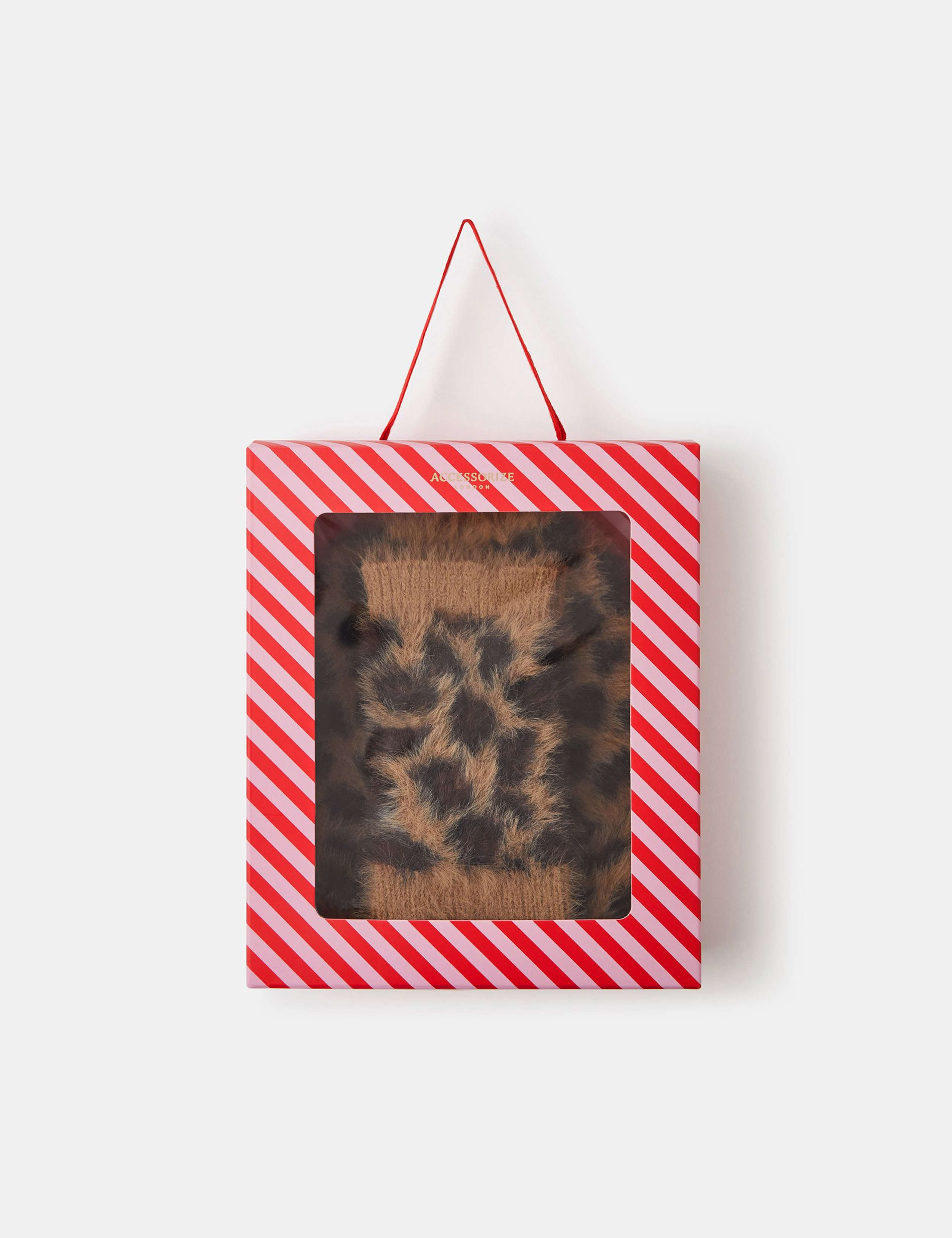 Fluffy Leopard Print Hat & Gloves Set 3 of 3