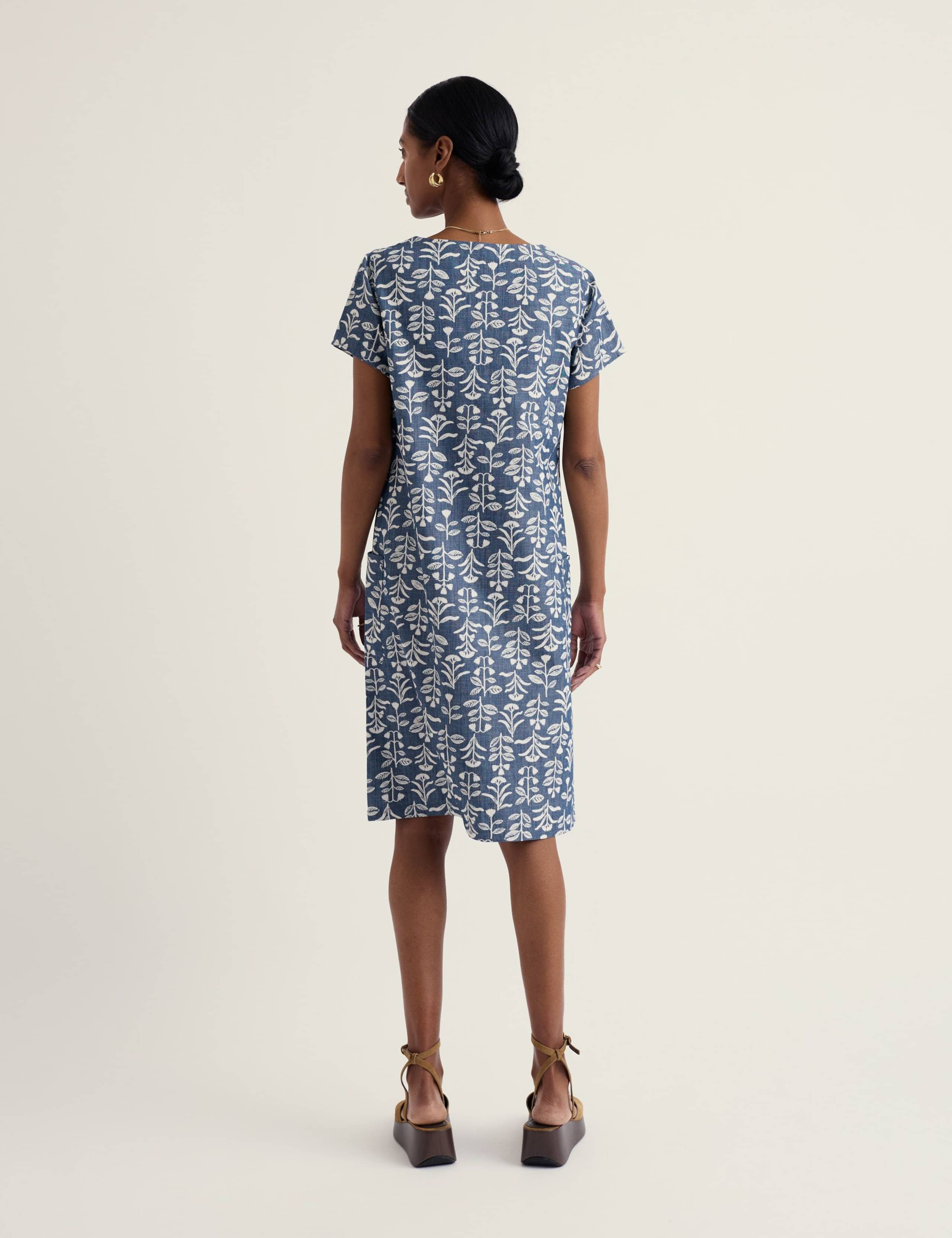 Pure Cotton Floral Knee Length Shift Dress 3 of 5
