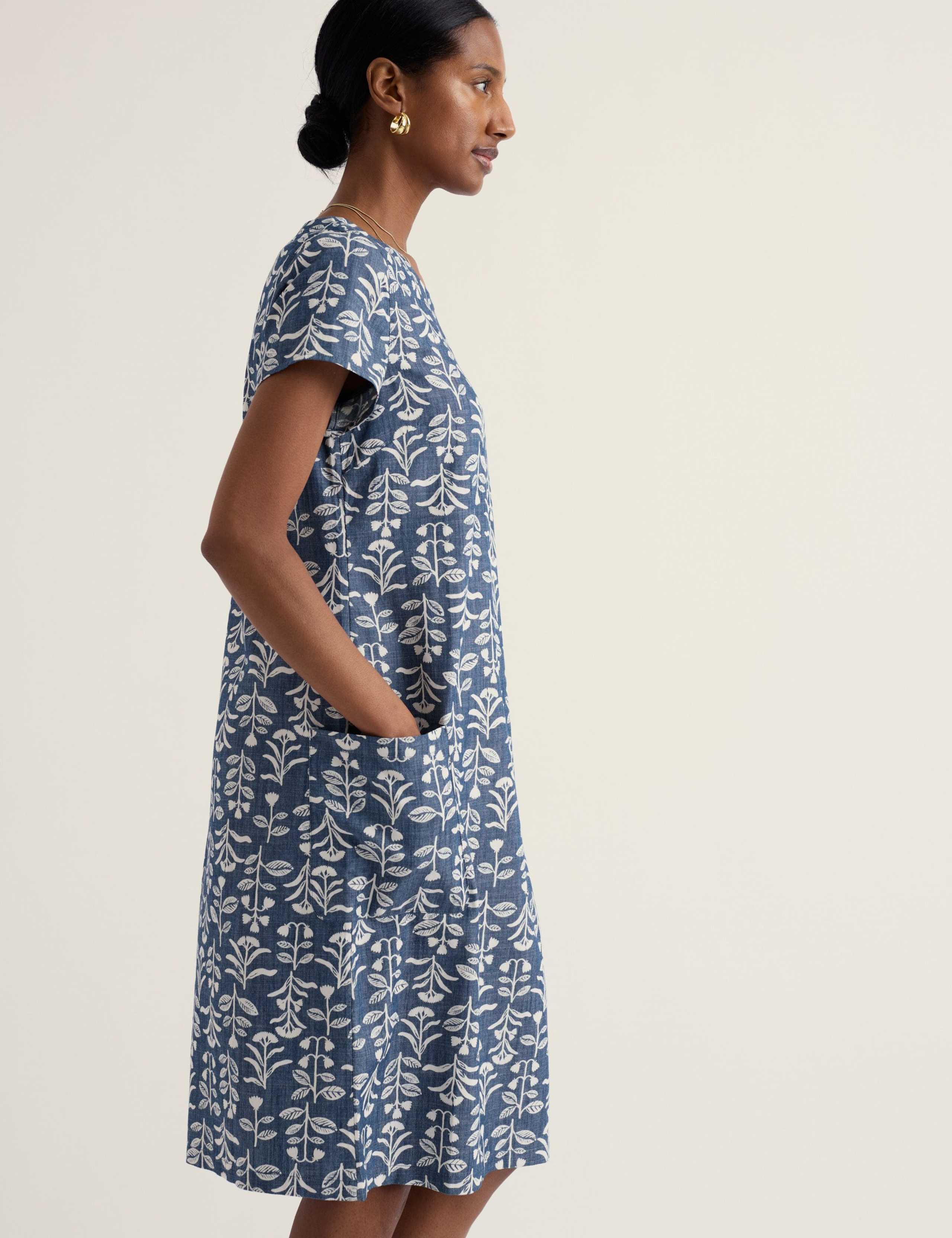 Pure Cotton Floral Knee Length Shift Dress 4 of 5