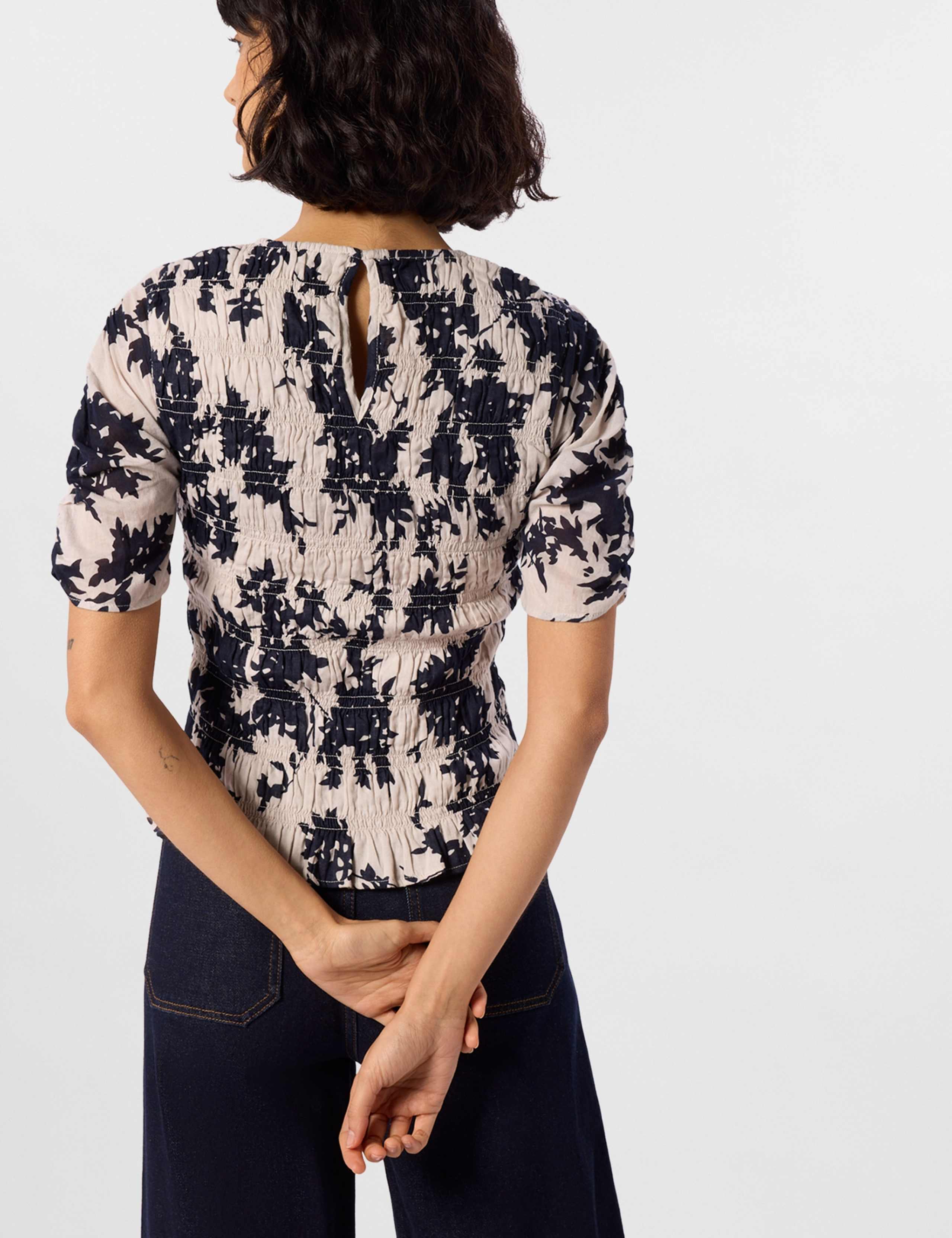 Pure Cotton Floral Shirred Top 4 of 5