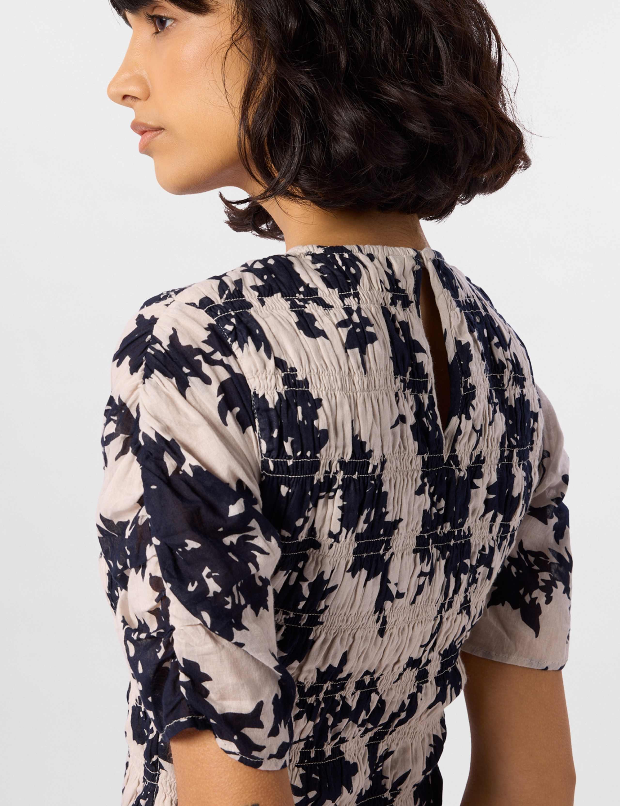 Pure Cotton Floral Shirred Top 5 of 5