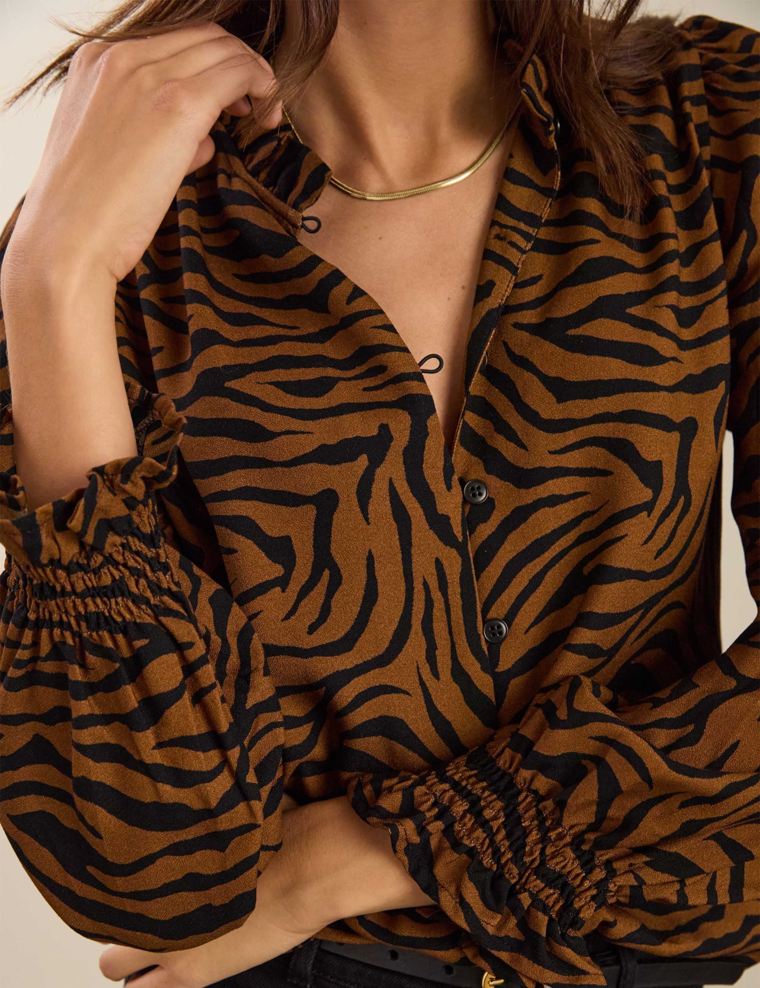 Animal Print Frill Neck Blouse 4 of 4